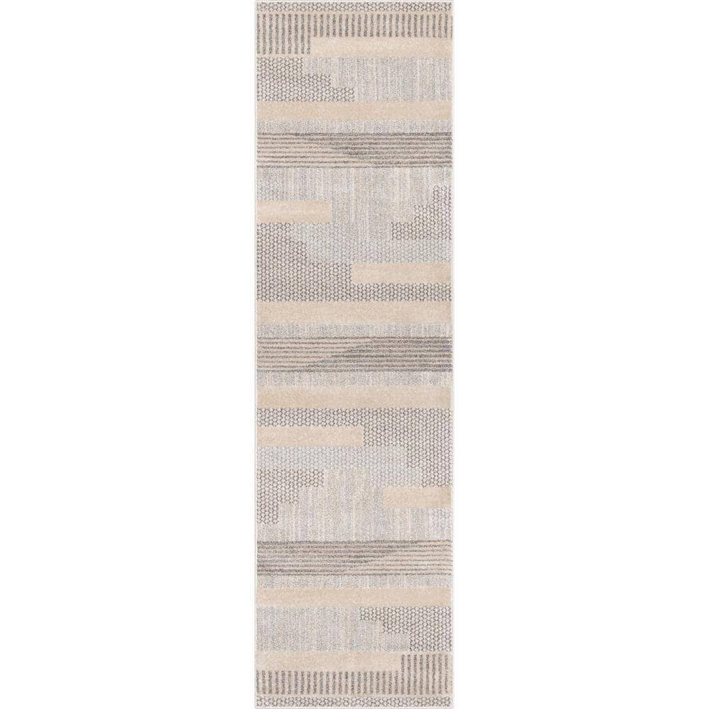 Well Woven Beige 2 ft. 7 in. x 9 ft. 10 in. Runner Harlow Briar Modern Geometric Abstract Area Rug