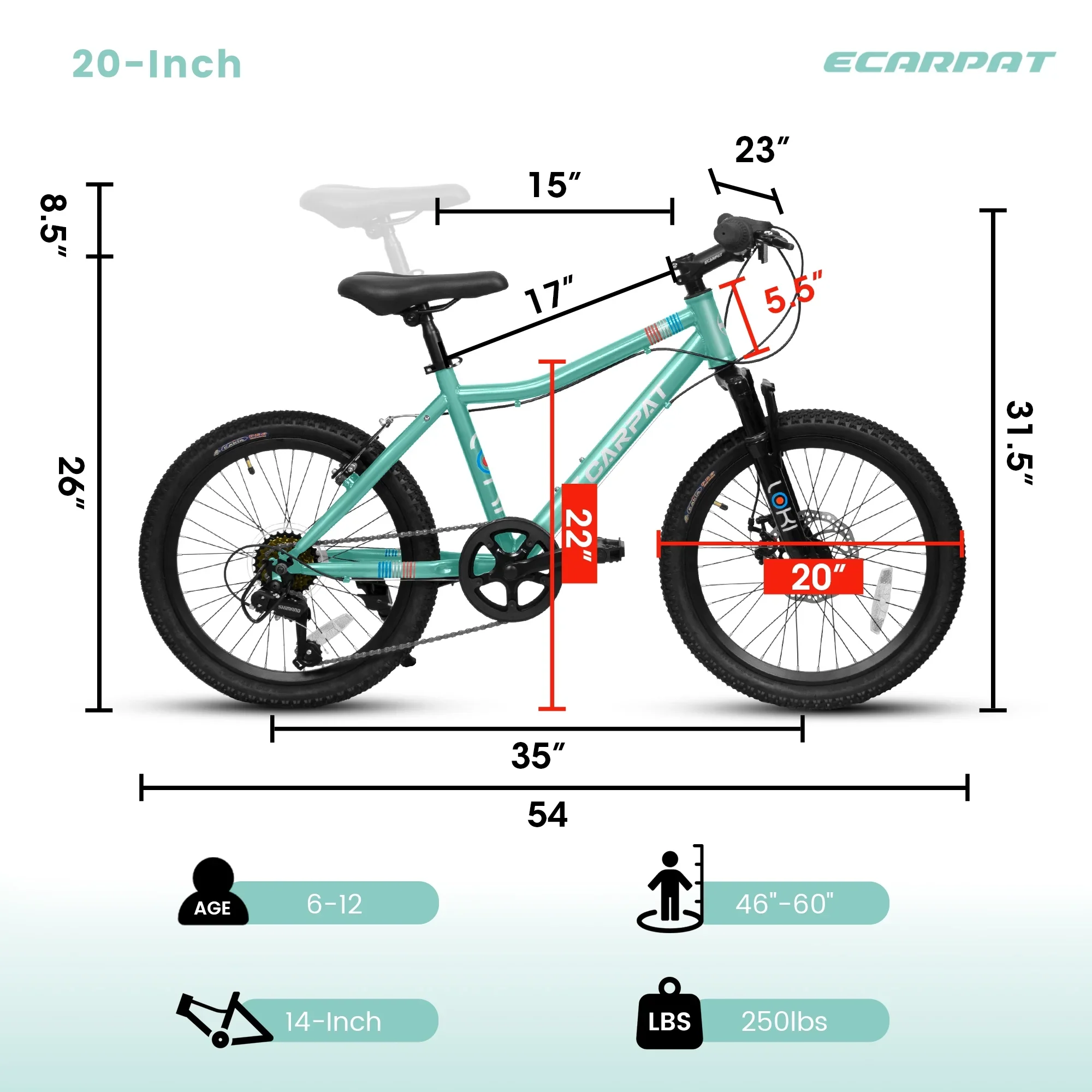 iYofe 20 Mountain Bike for Boys Girls, Bicycle for Kids with SHIMANO 7 Speed, Shock Absorbing Front Fork, Lightweight Bikes with V-Brakes for Outdoor Adventure, Blue