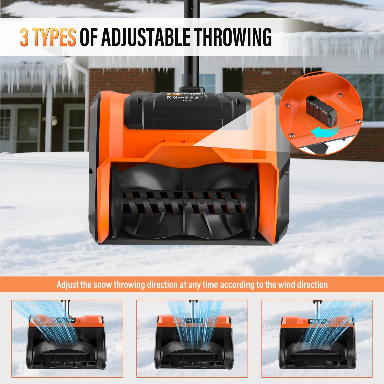 20V Cordless Electric Snow Shovel, 10-Inch Battery Powered Snow Shovel with 4.0Ah Charger, Lightweight for Decks, Patios, and Walkways - Image 6