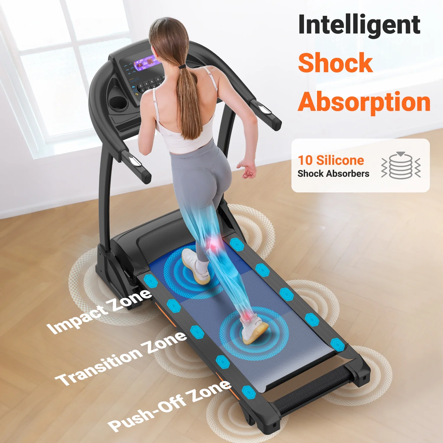 3.5HP Folding Treadmill, 300lb Capacity, 15 Levels Auto Incline Treadmills for Home Running and Walking Max 10MPH Speed Foldable EleTreadmill Running Machine with APP Bluetooth - Image 4