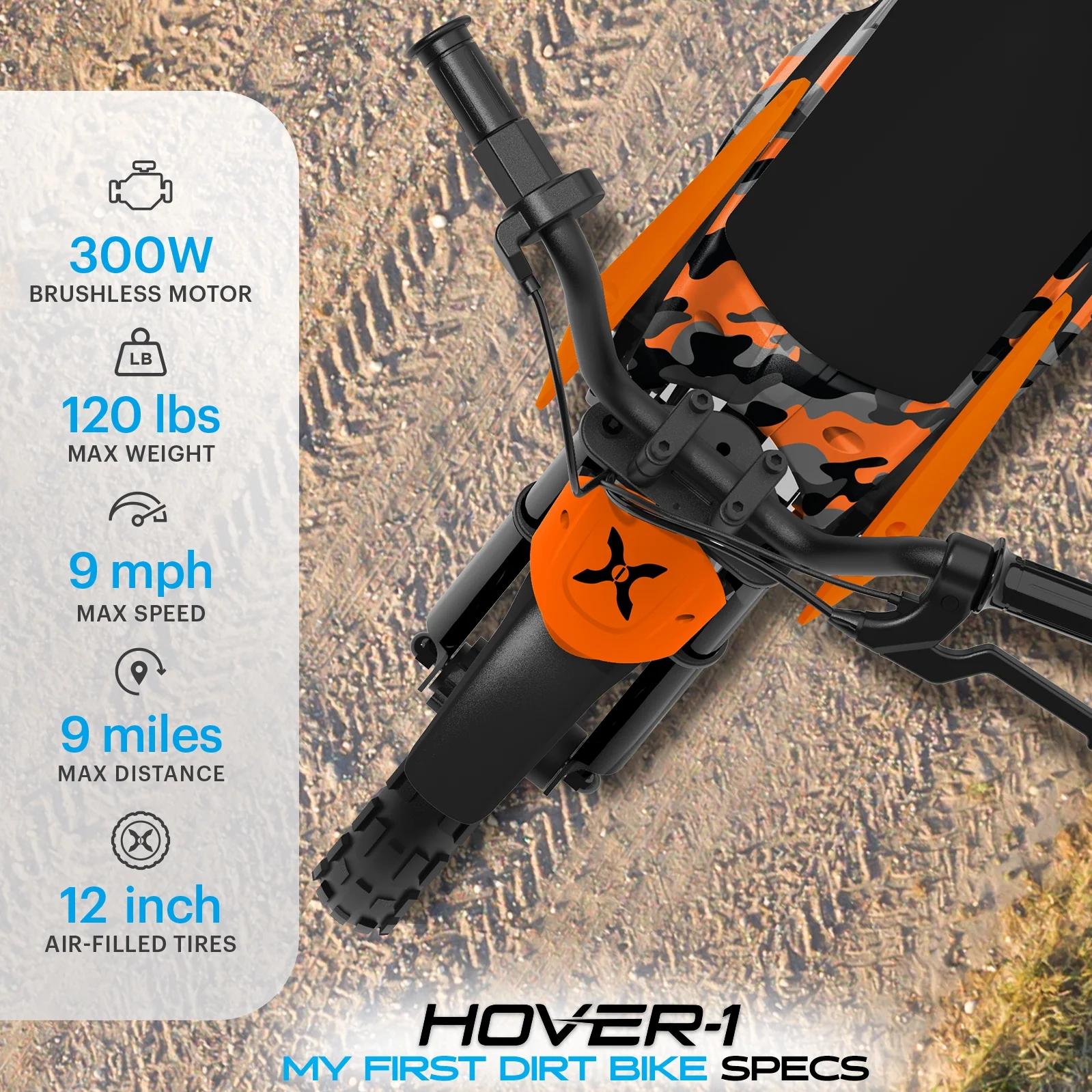 My First Dirt Bike for Kids 300W Motor, 9MPH Max Speed, 9 Mile Range, 12�� Off-Road Tires, 120LB Max Weight, Twist Grip Throttle Rear Disc Brake Electric Dirt Bike for Kids Ages 5+ Years(Camo) - Image 4