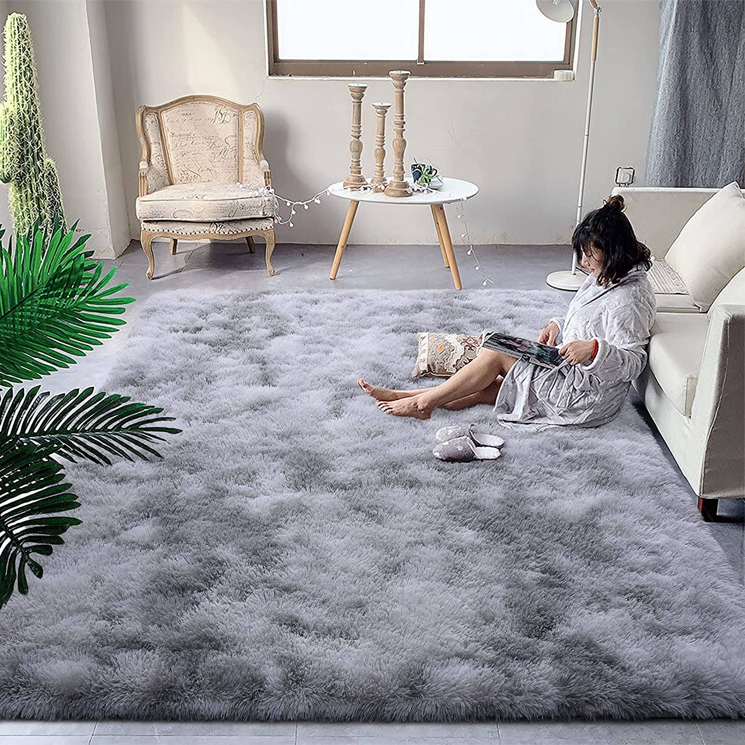 DweIke Super Soft Shaggy Rugs Fluffy Carpets, Tie-Dye Rugs for Living Room Bedroom Girls Kids Room Nursery Home Decor,Non-Slip Machine Washable Carpet