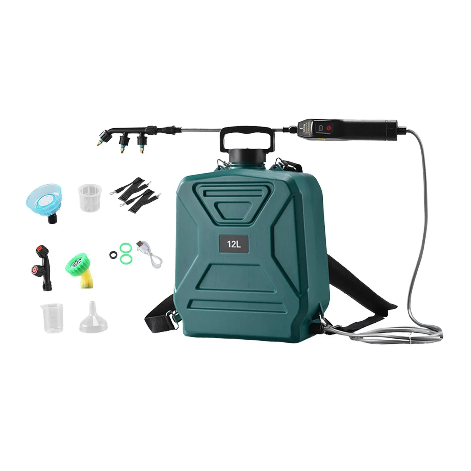 koolsoo Garden Electric Sprayer 2 Spray Speed 12L Practical Comfortable Handle, Retractable Water Sprayer for Gardening Cleaning Green