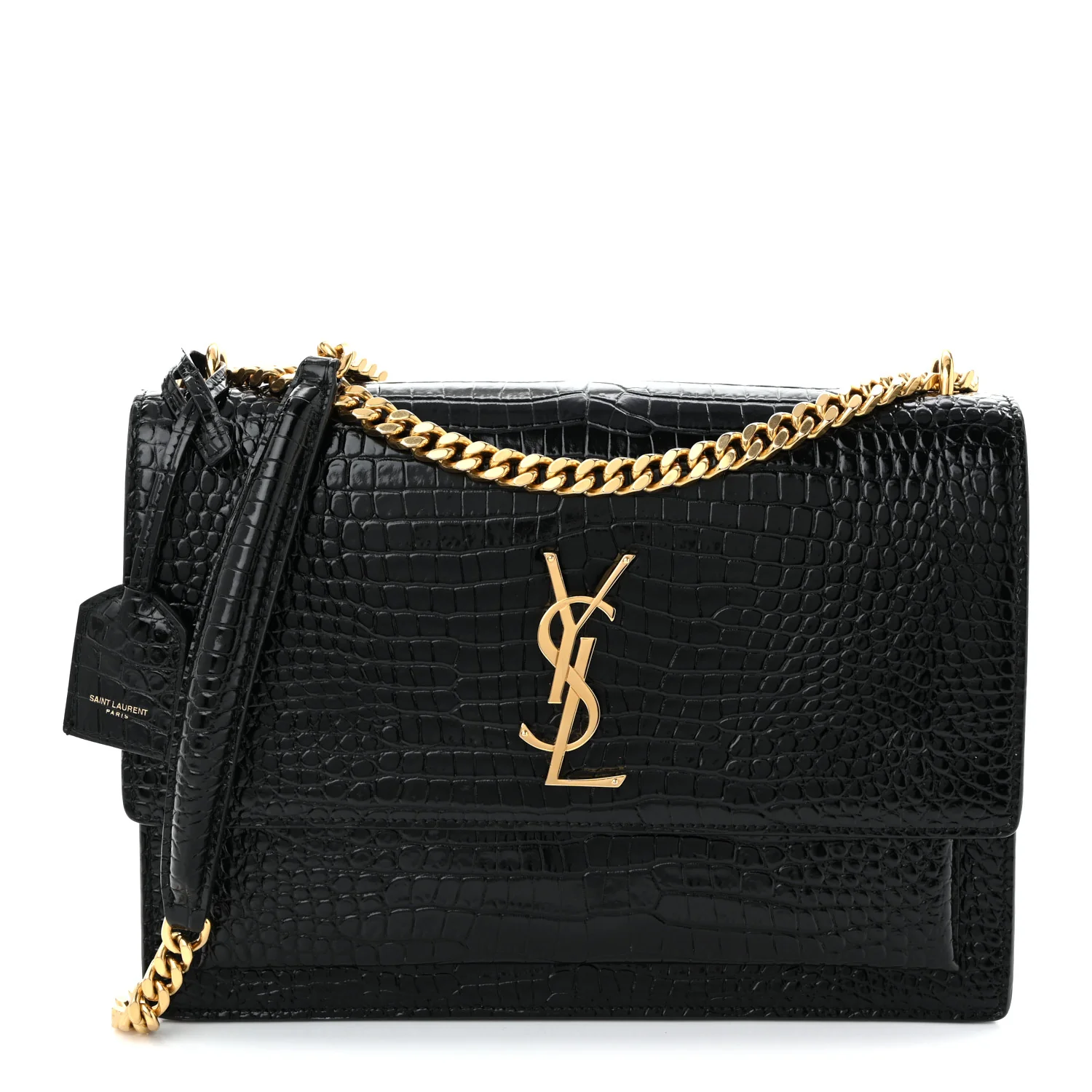 Calfskin Crocodile Embossed Large Monogram Sunset Black