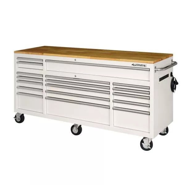 Établi mobile de 18 tiroirs de 183 cm (72 po) avec plateau en bois massif blanc brillant
