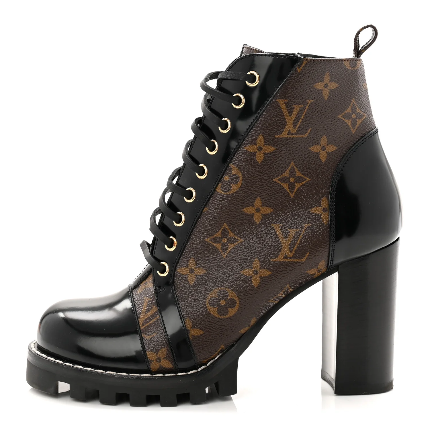 Patent Calfskin Monogram Star Trail Ankle Boots 40 Black