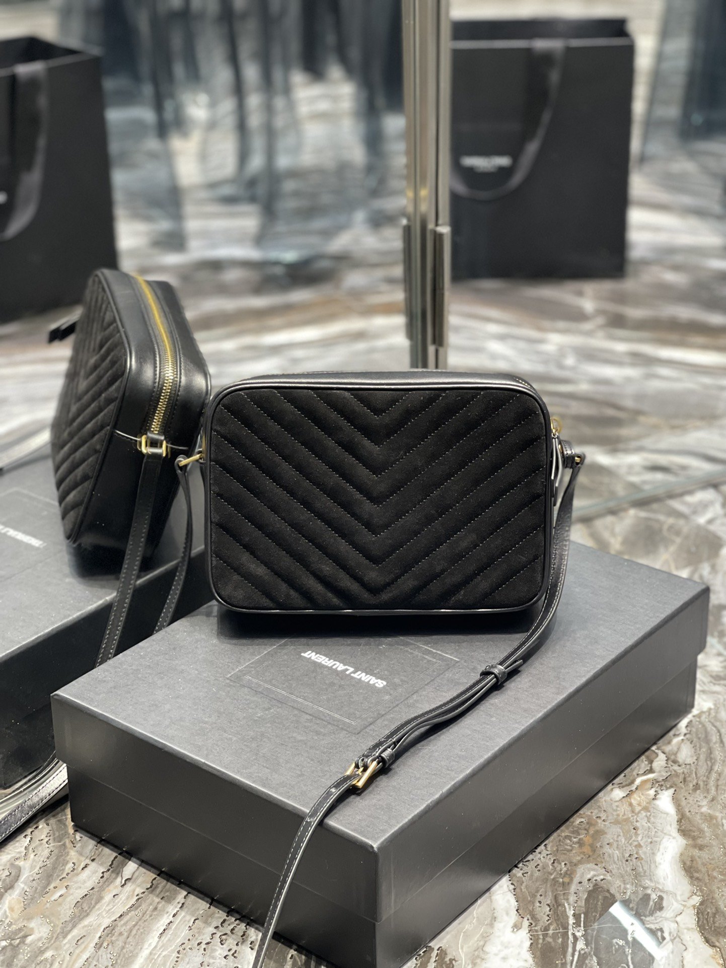 Y Lou Camera Bag Black With Gold Hardware