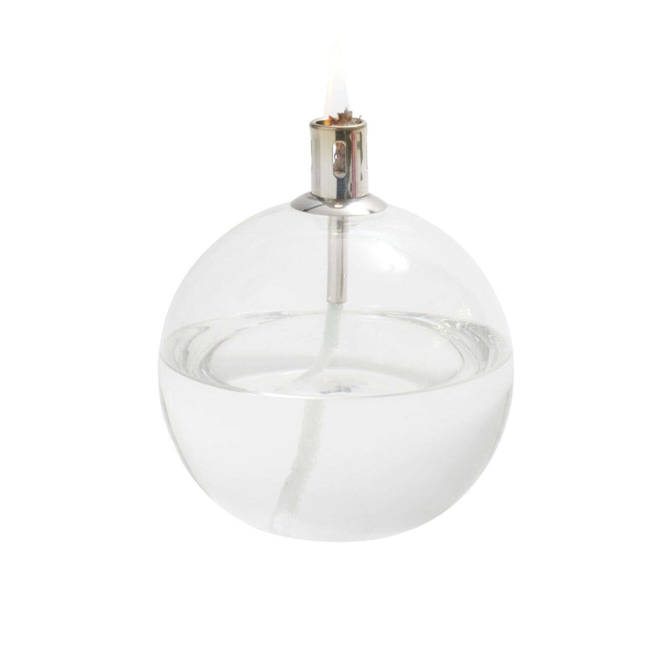 Lampe à huile ronde en verre et mèche coton H13cm