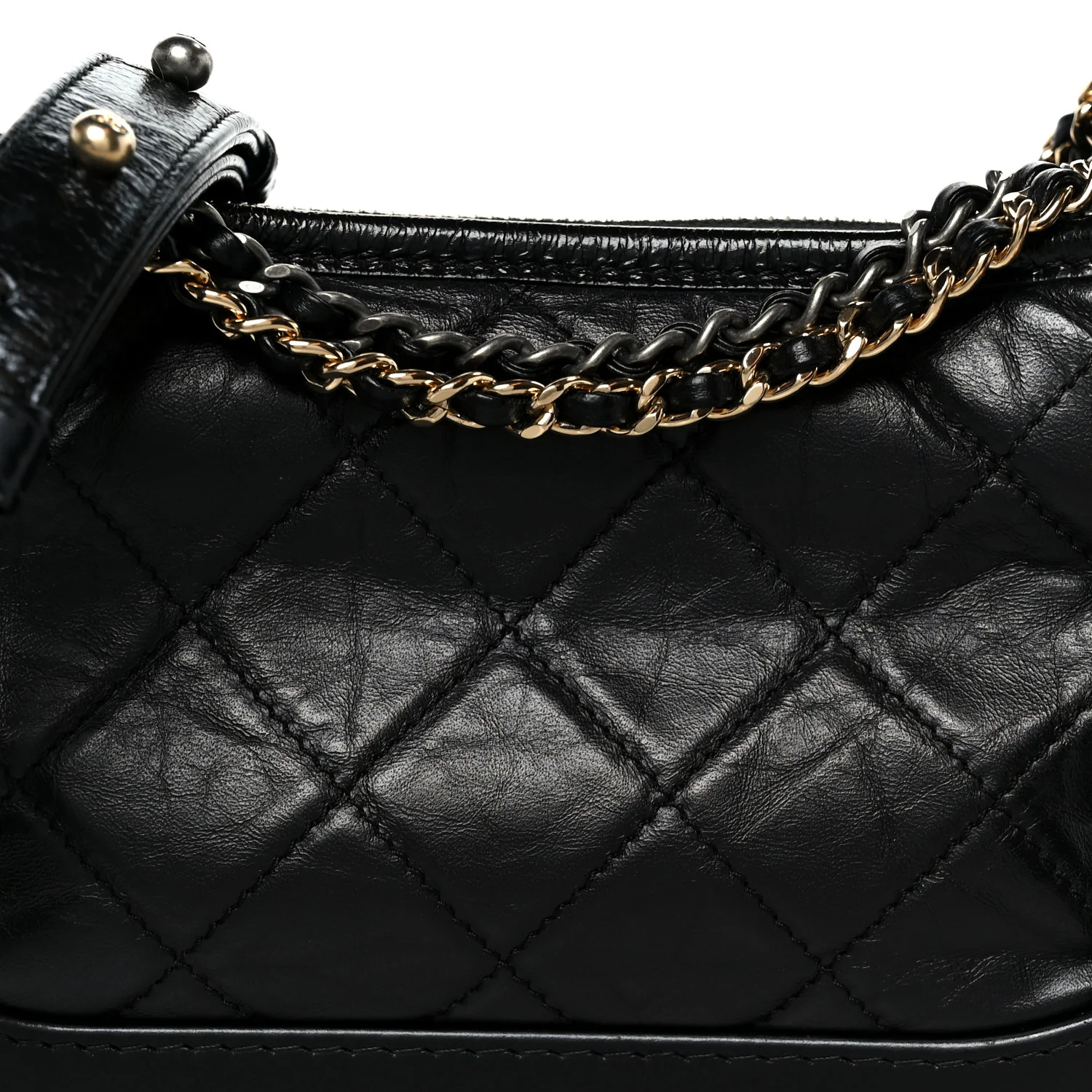 Aged Calfskin Quilted Small Gabrielle Hobo Black