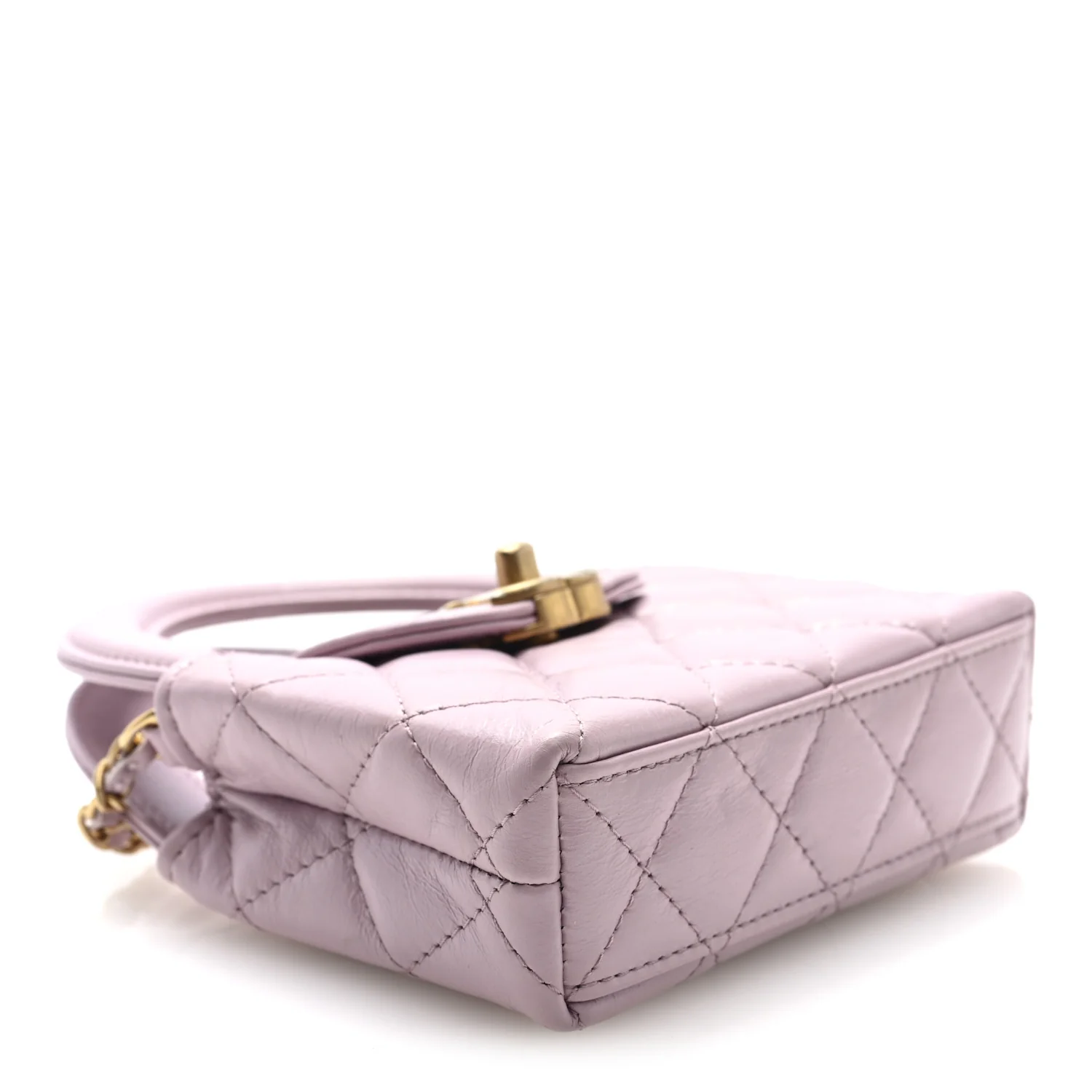 Shiny Aged Calfskin Quilted Mini Nano Kelly Shopper Light Pink