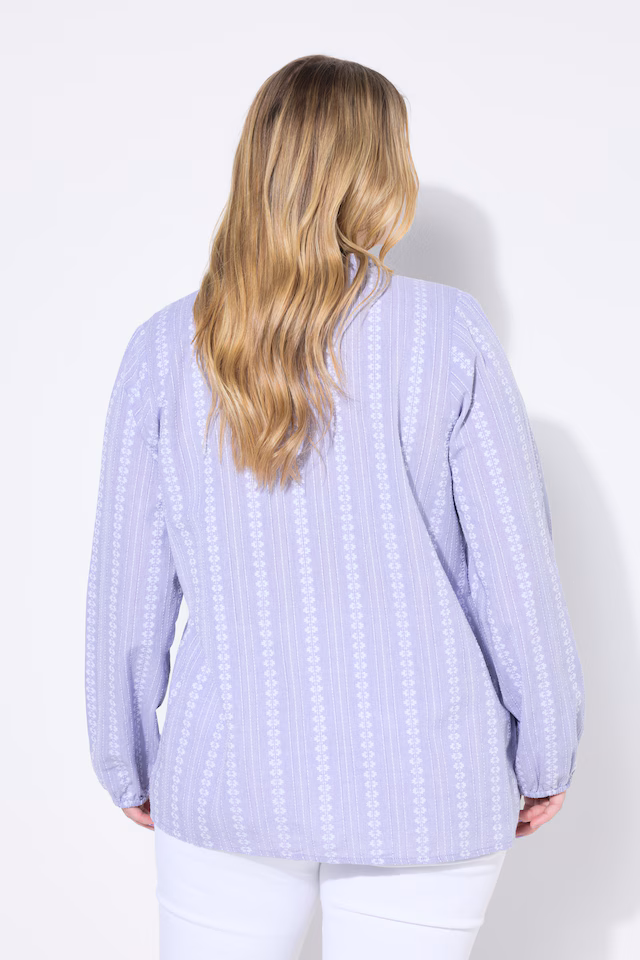 Embroidered Striped Balloon Sleeve Blouse