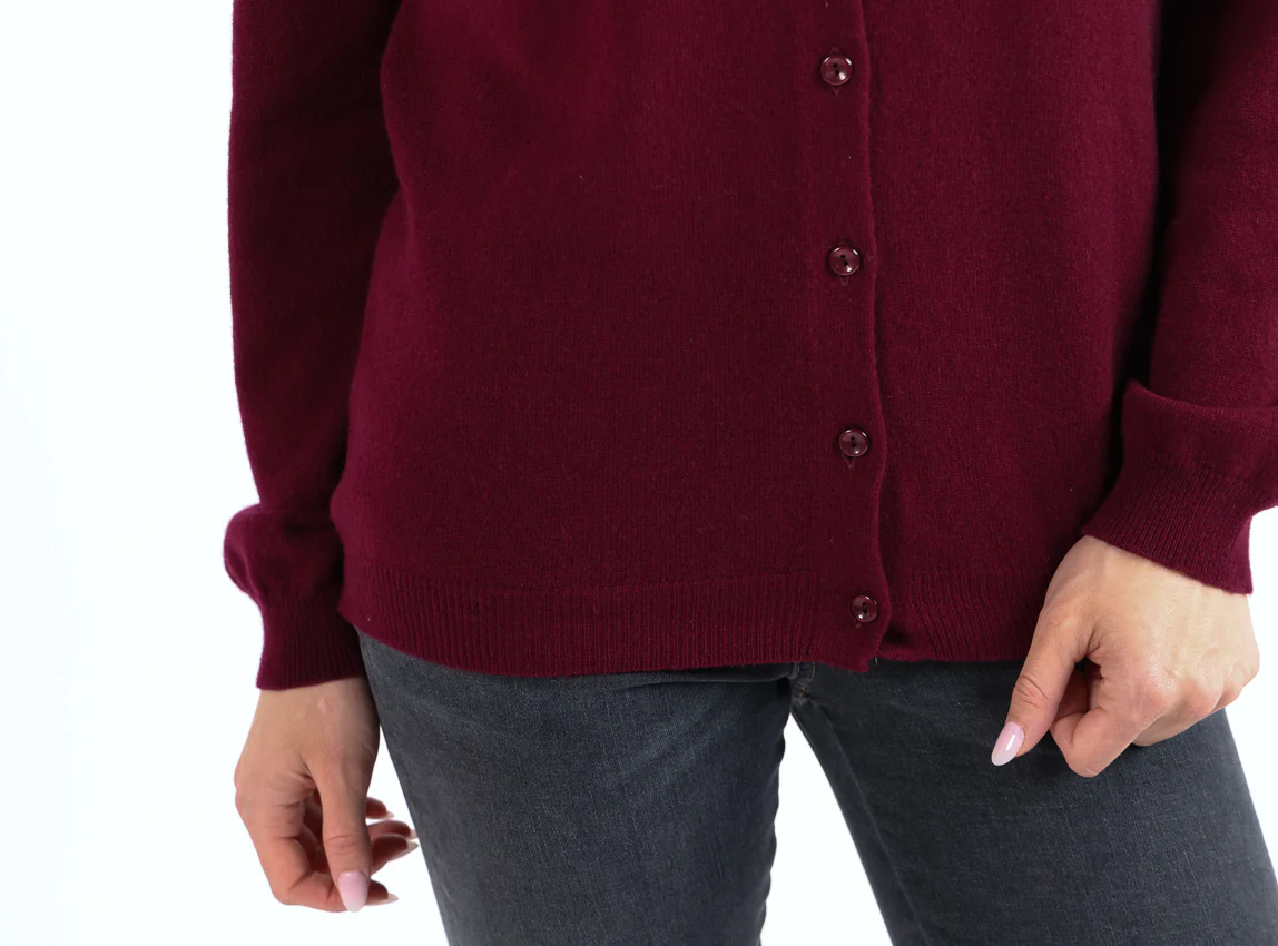 Cardigan femme en cachemire rouge grenat