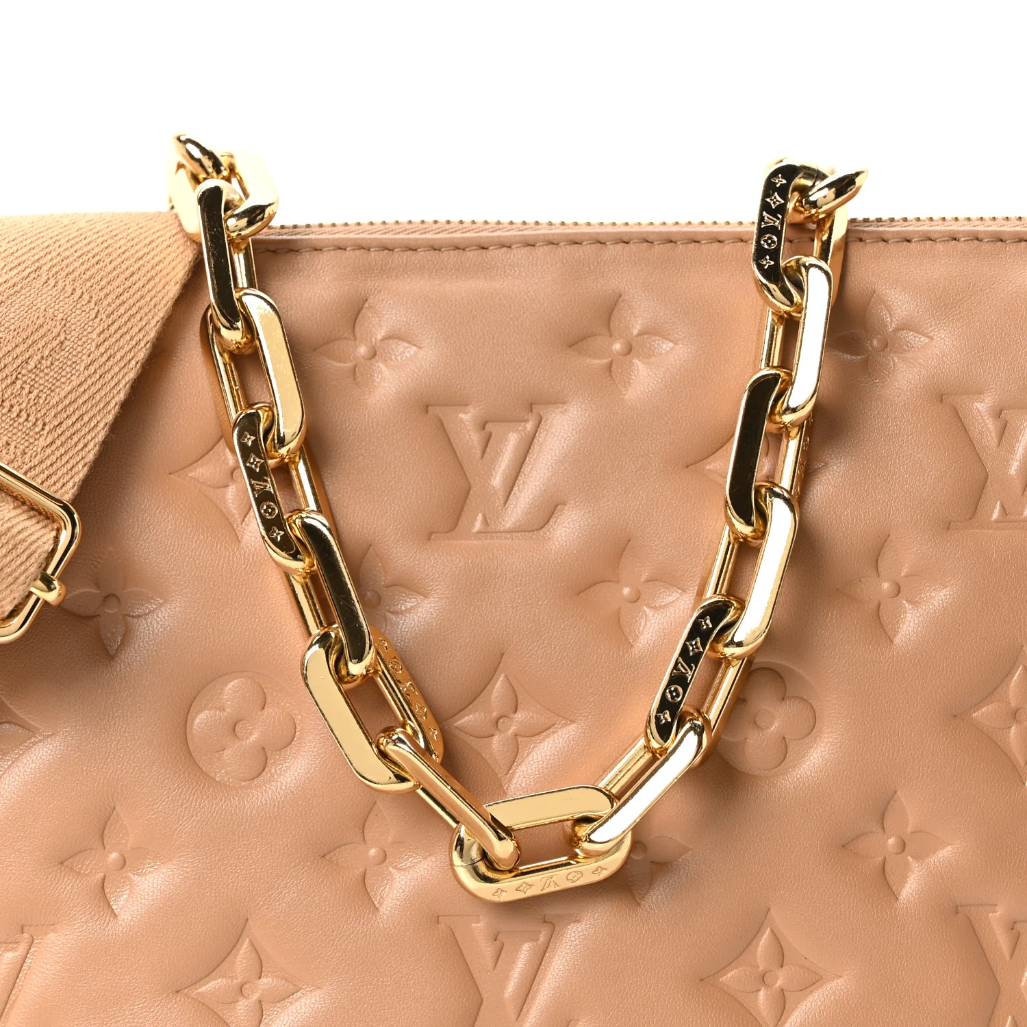 Lambskin Embossed Monogram Coussin PM Camel