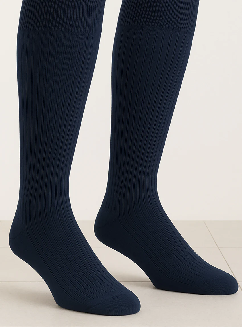 Chaussettes hautes énergétiques en coton bleu marine