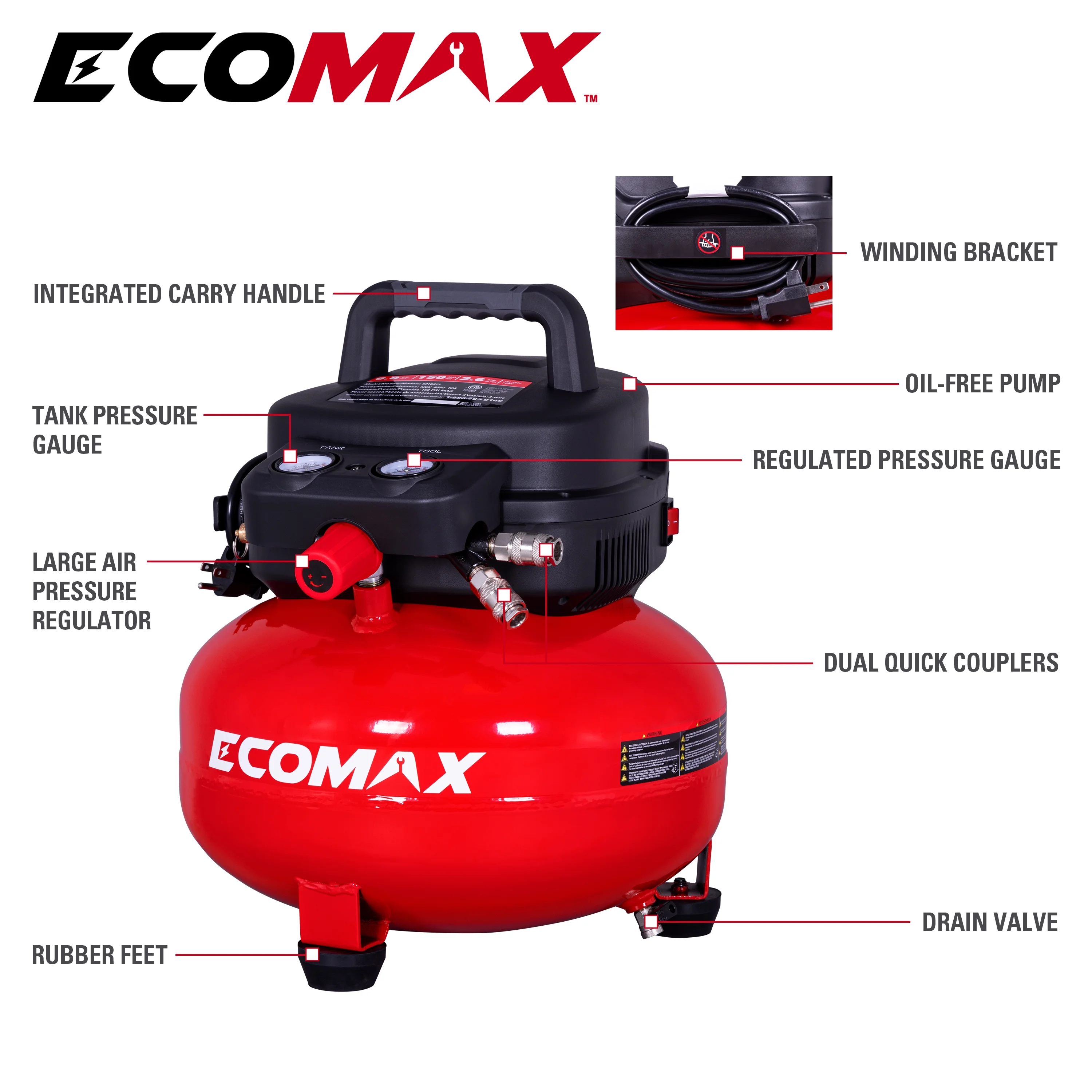 6 Gallon Portable Pancake Air Compressor, 150 PSI 1.0 HP Oil-Free Electric for Home Garage Shop - Image 3