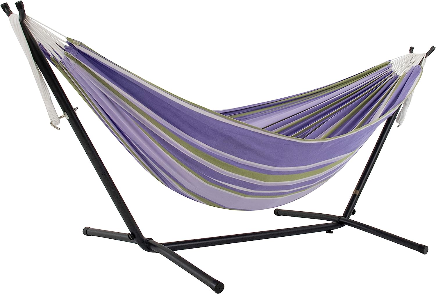 Hamac double en coton avec support en acier peu encombrant, tropical (capacité de 204 kg - sac de transport haut de gamme inclus)