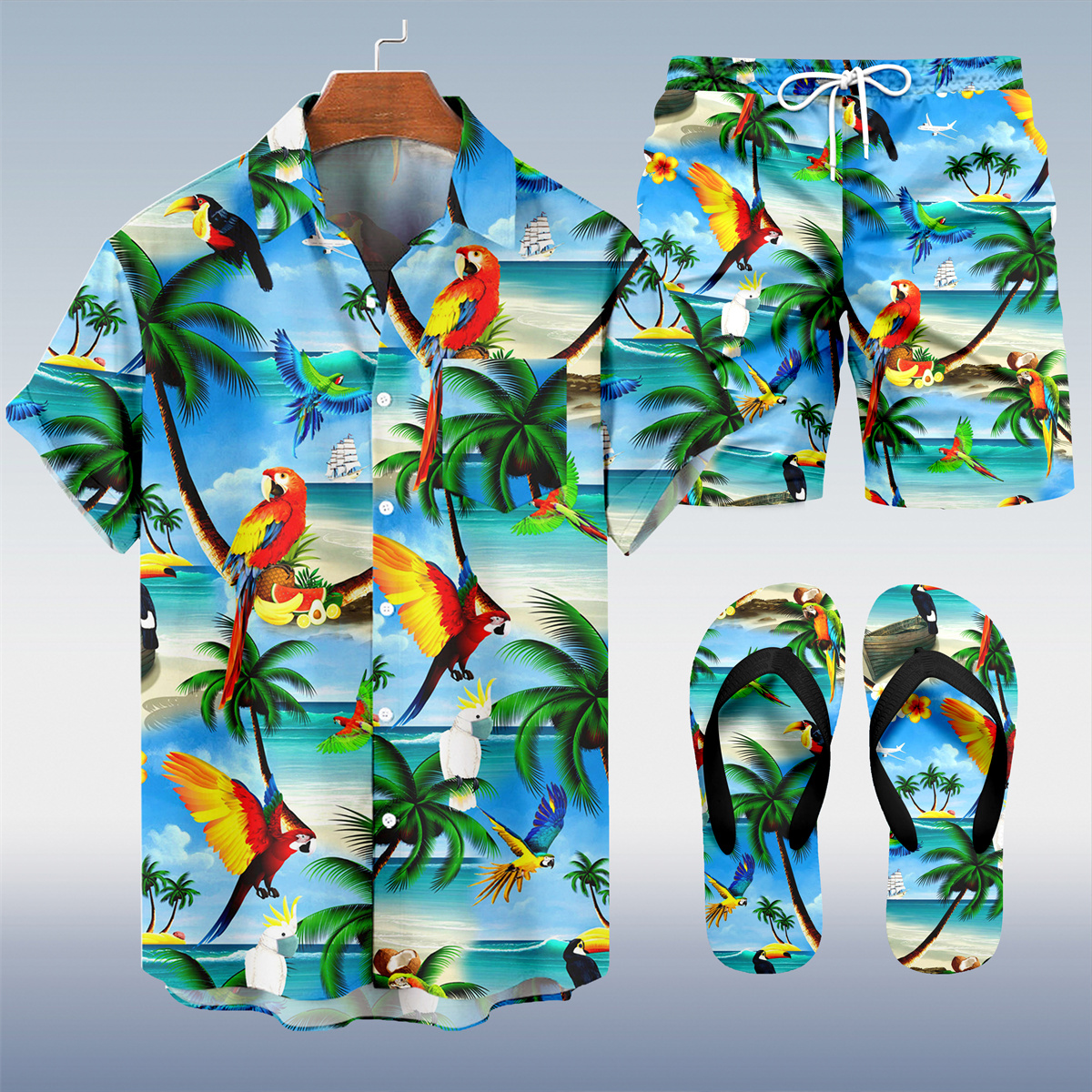 Ensemble trois pièces Suitmens pour homme, imprimé vacances hawaïennes, motif tiki, référence 030