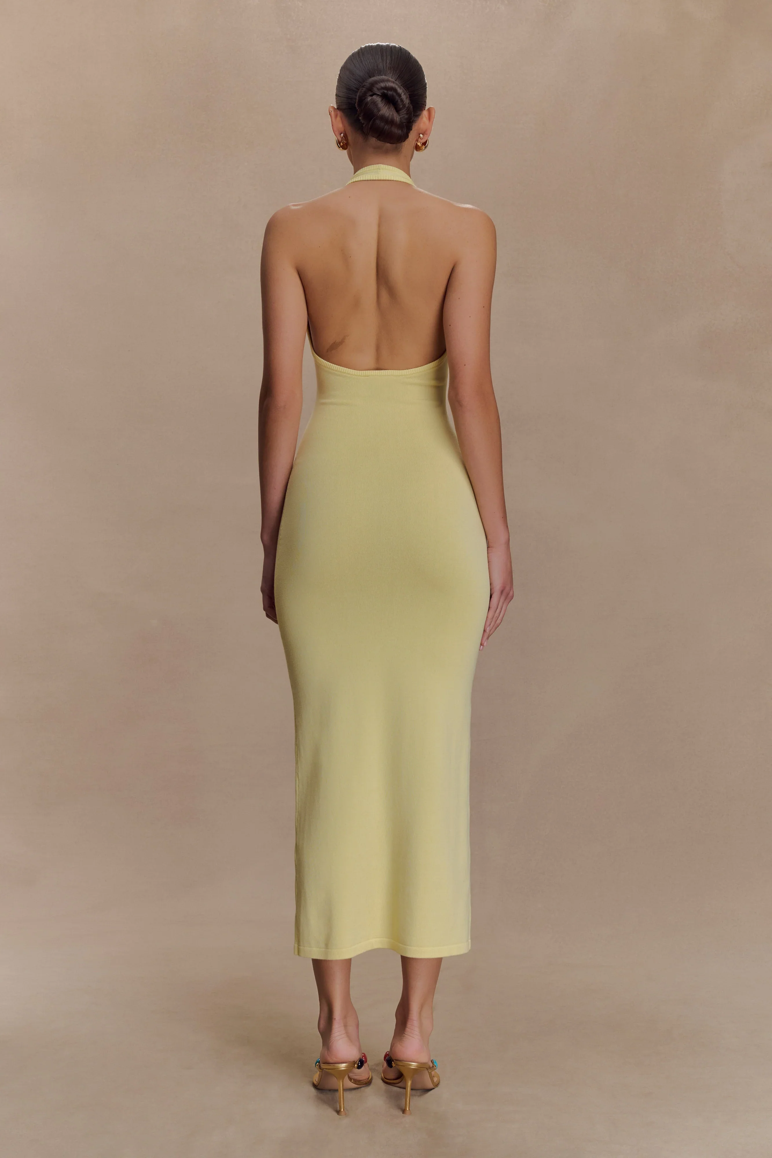 Ovina Halter Neck Knit Midi Dress - Lemon