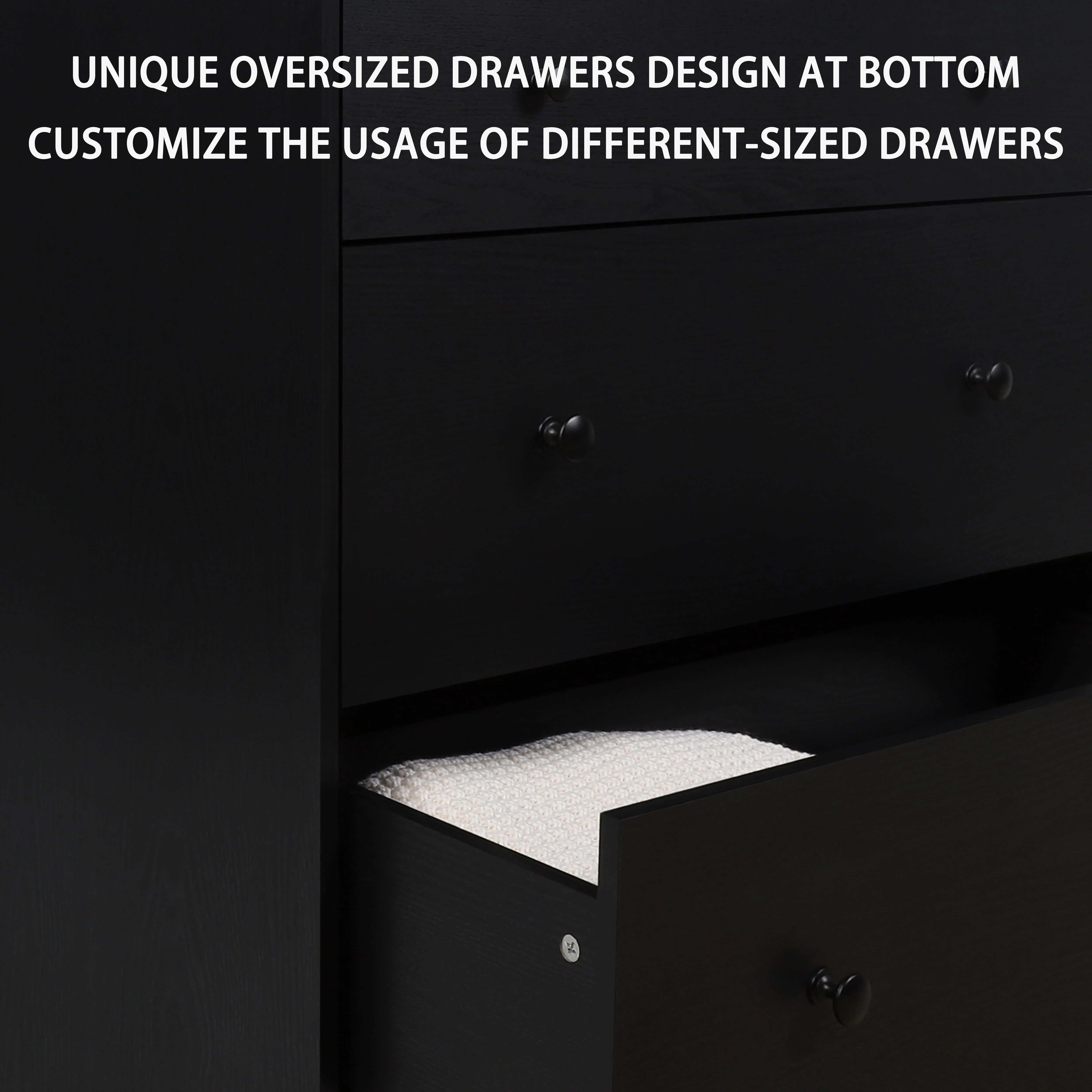 VEIKOUS 5 Drawer Dresser Chest of Oversized Natutal Wood Dresser Cabinet for Storage, Black(Black/5 drawer) Image 3