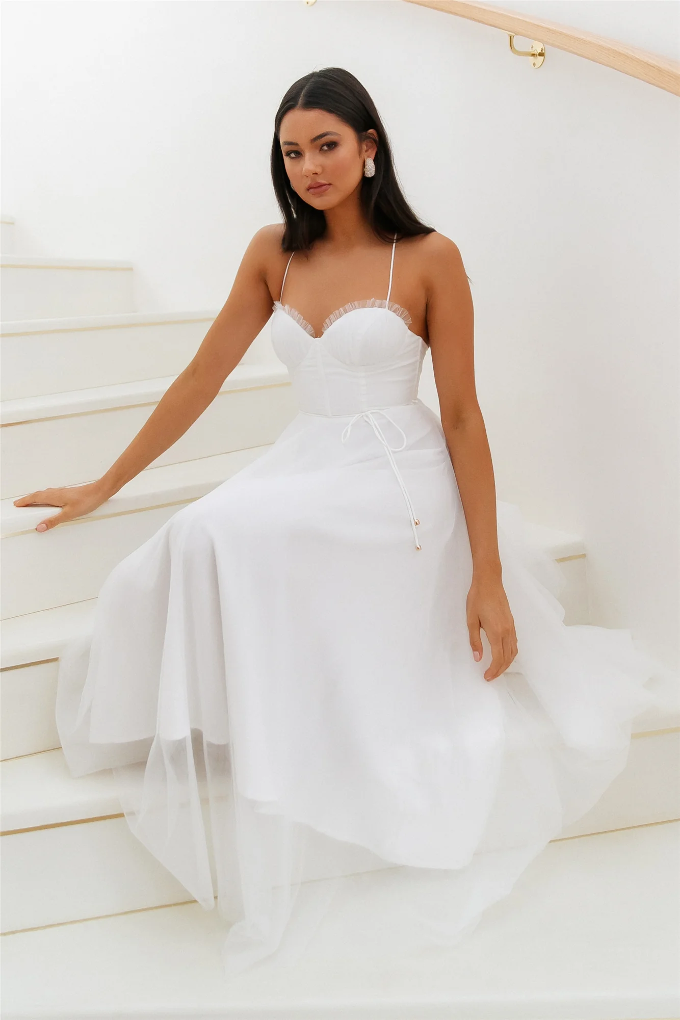 Wandering In The Light Tulle Midi Dress White