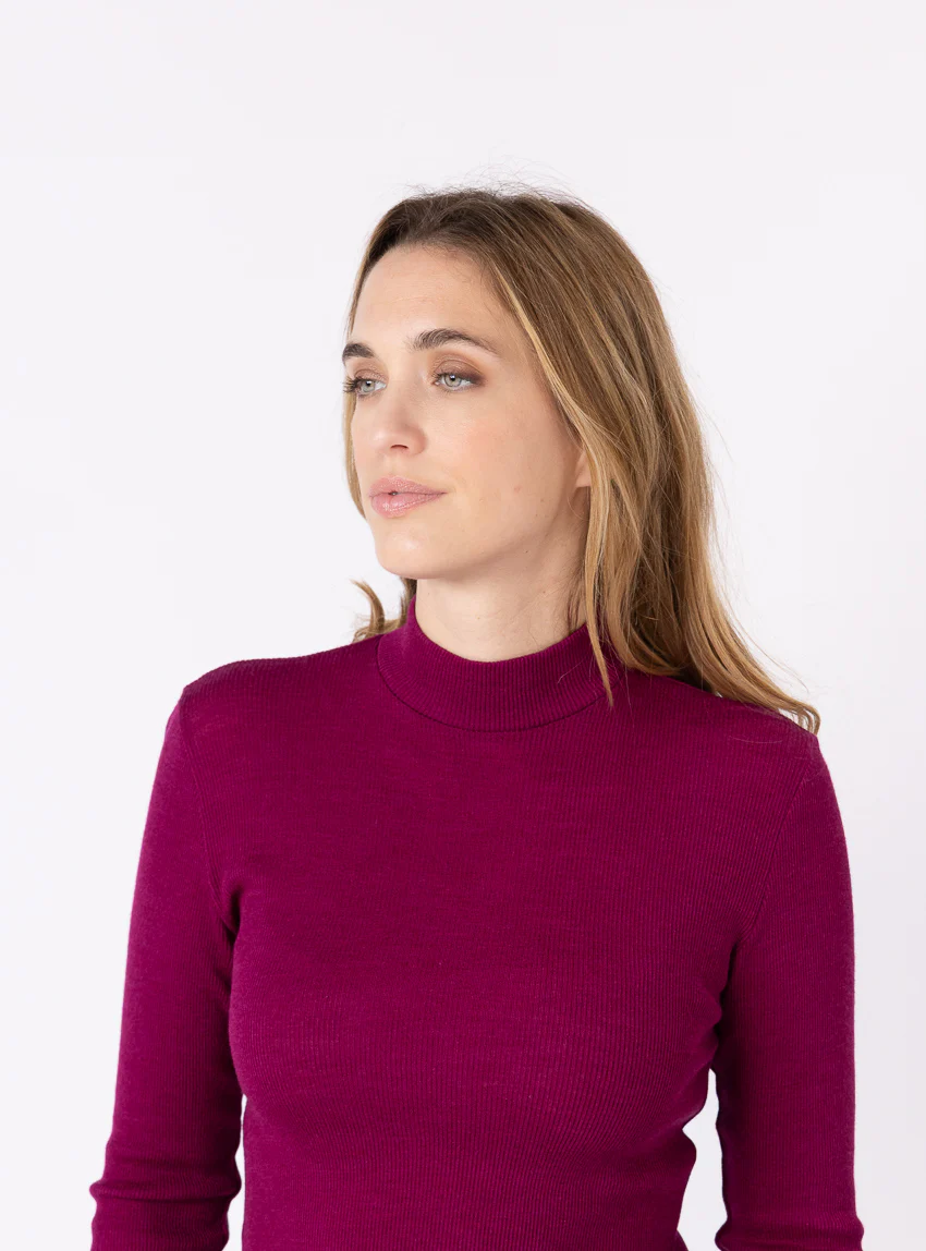 Pull chaussette femme col montant violet