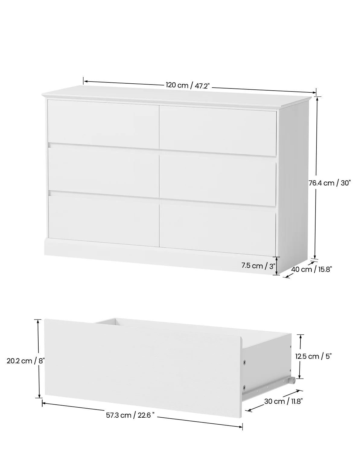 White Dressers Bedroom Dresser 6 Drawer Storage Chest of Drawers Double Dresser Storage Side Cabinet Room Furniture for Bedroom Living Room