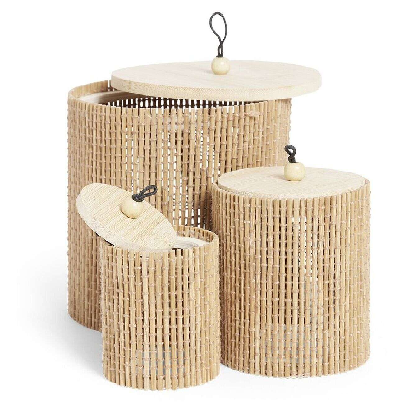 Boîte rangement ronde en bambou x3