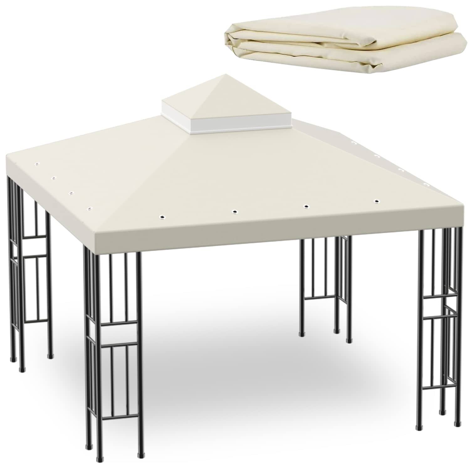 Generic 10x10 ft Gazebo Replacement Canopy Top Cover Double Tiered Canopy Top Cover for Outdoor BBQ Roof Cover Grill Shelter (Beige)