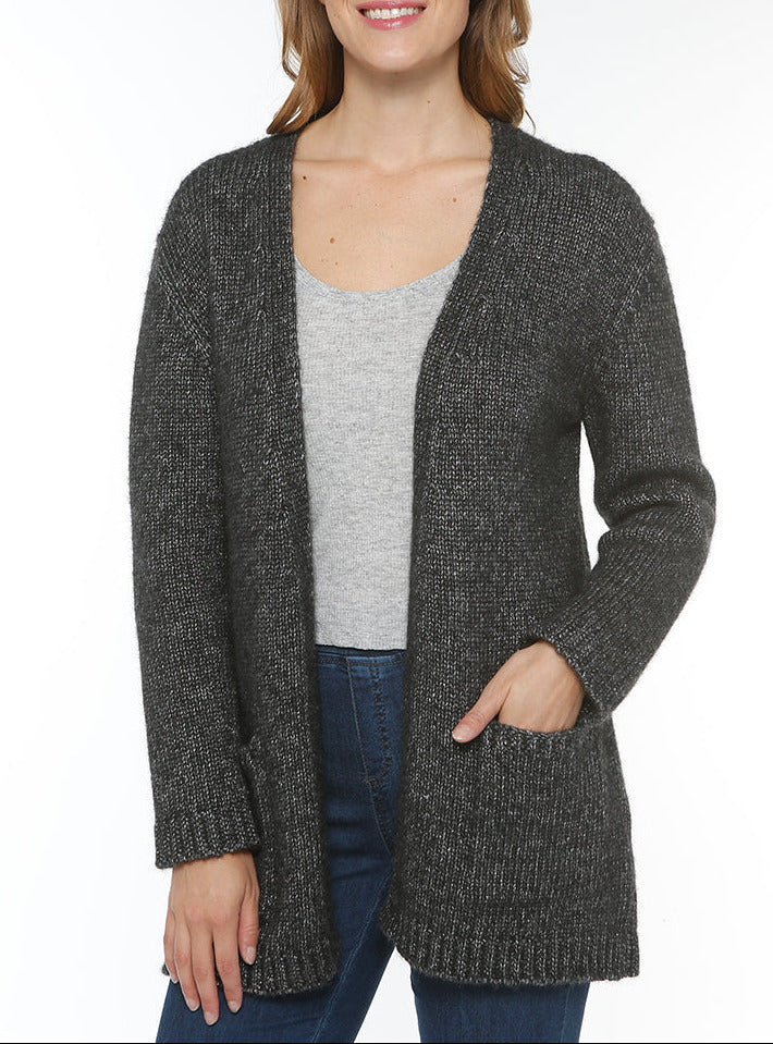 Gilet long femme en laine baby alpaga gris anthracite