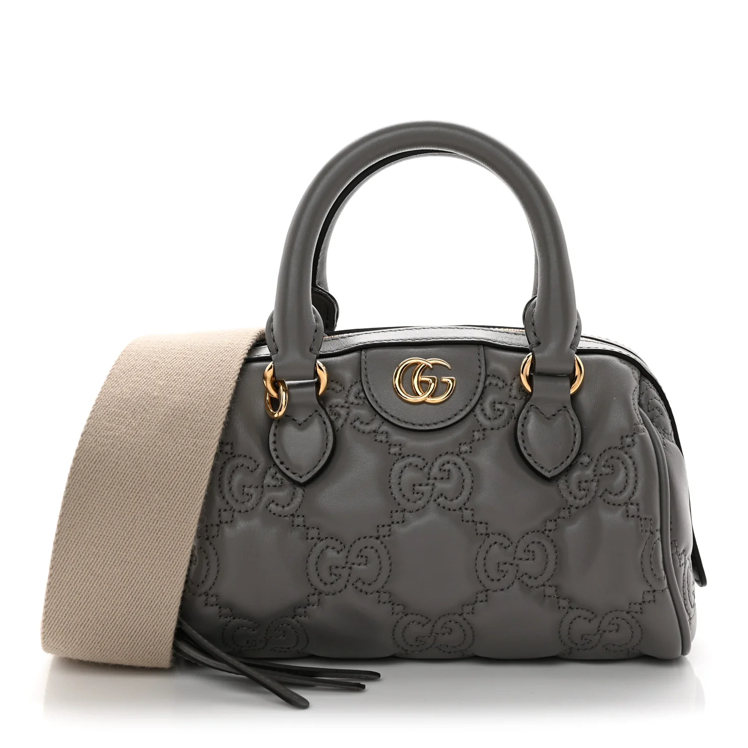 Calfskin GG Matelasse Mini Bowler Bag Dusty Grey Natural