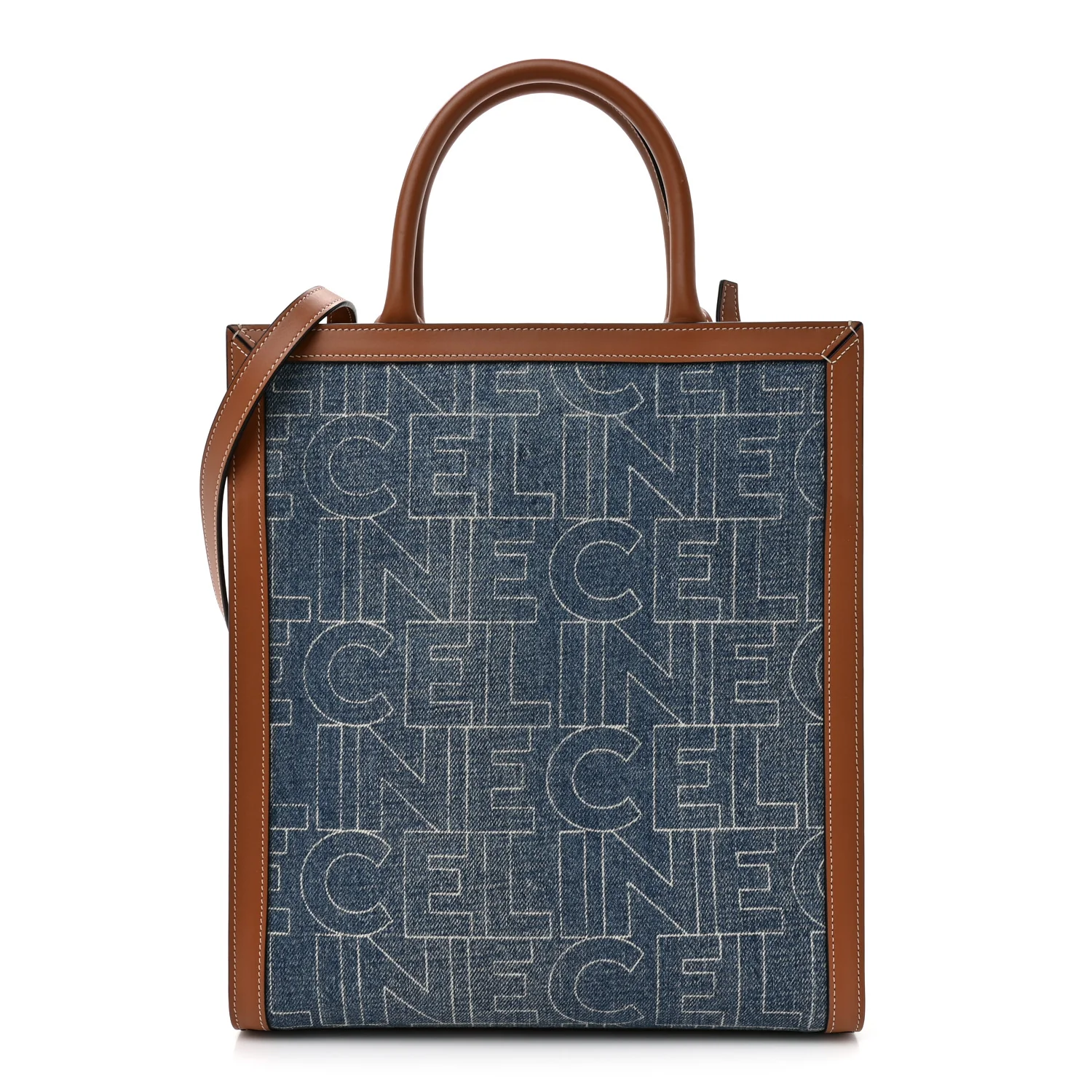 Denim All Over Print Small Vertical Cabas Navy Tan