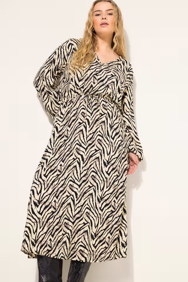 Zebra Print Wrap Look Long Sleeve Dress