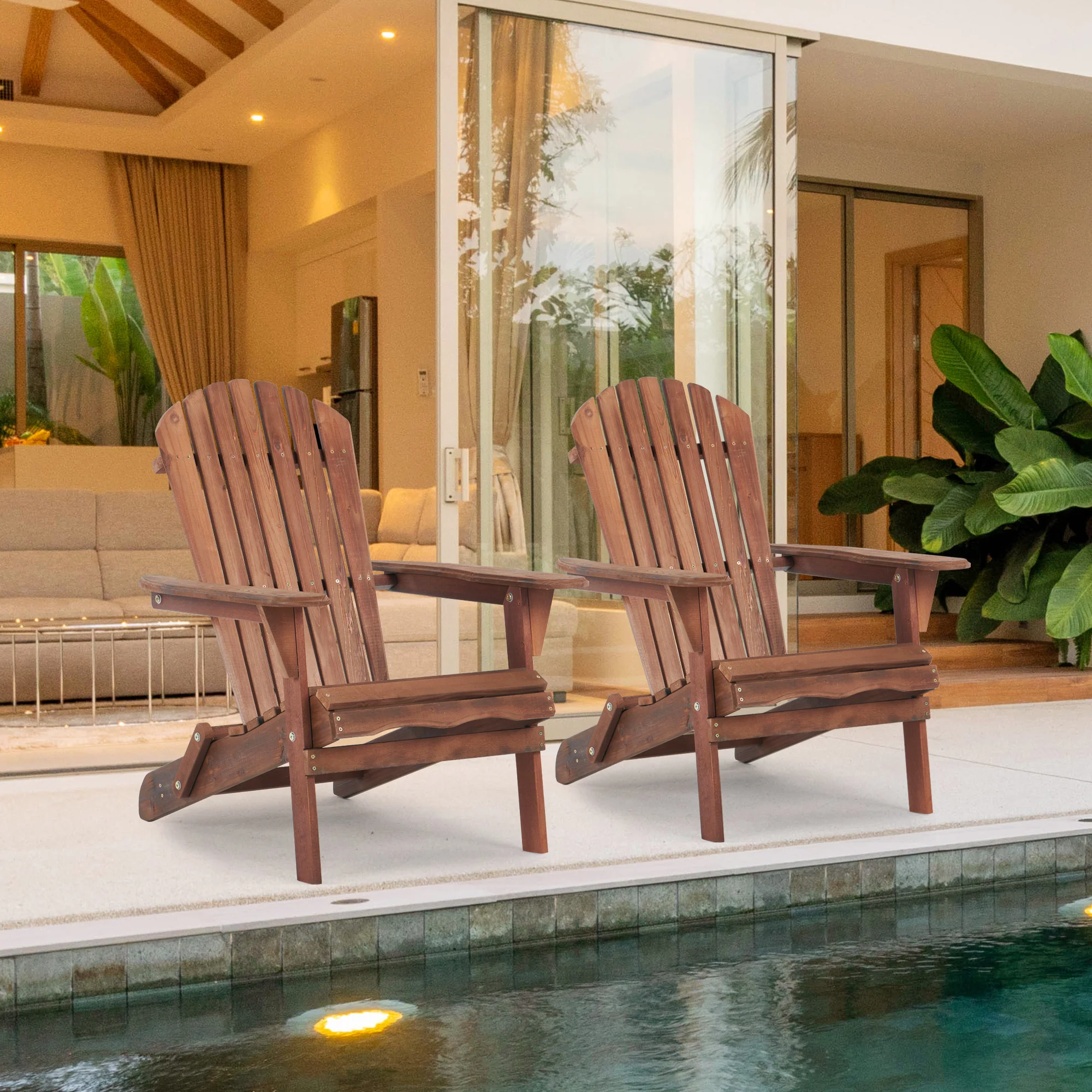 AECOJOY Wooden Outdoor Folding Adirondack Chair Set of 2 Wood Lounge Patio Chair for Garden, Lawn, Backyard, Deck, Pool Side, Fire Pit