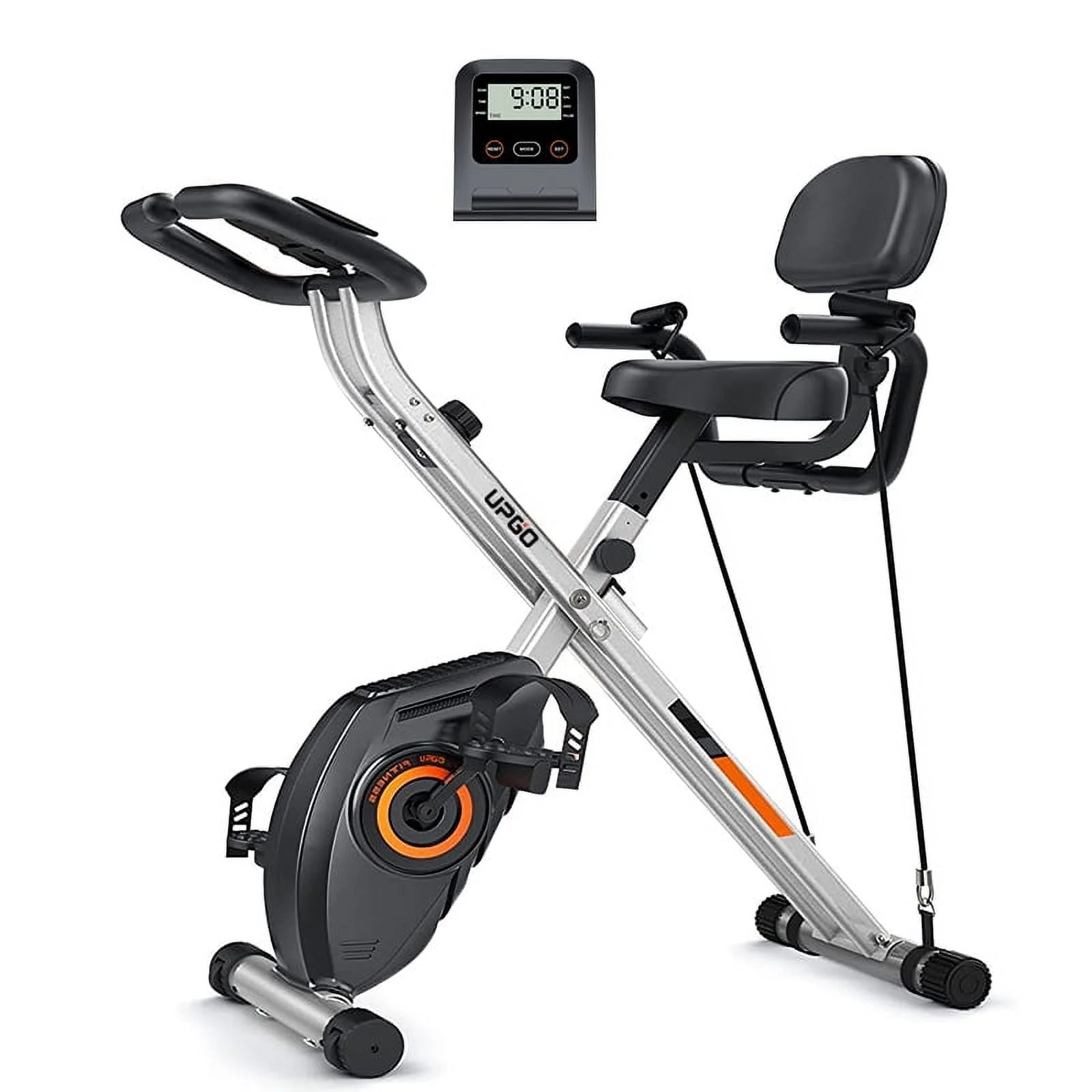 Folding Exercise Bike 4 in 1 Upright Indoor Cycling Bike with 350lbs Capacity Foldable Stationary Bike with Large Comfortable Seat Cushion and Arm Resistance Band, Pulse Sensor