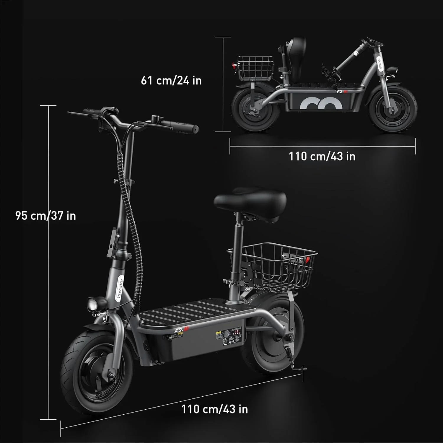 Trottinette électrique iScooter avec siège, vitesse maximale de 28/19/15,6 mph, double suspension
