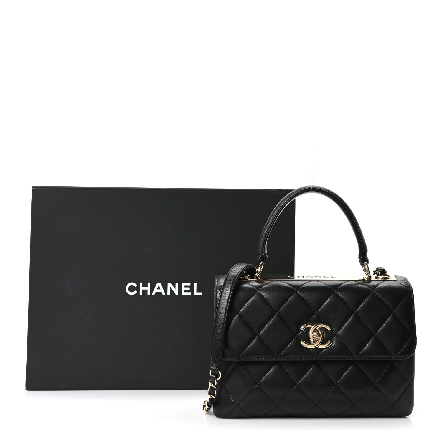 Lambskin Quilted Small Trendy CC Dual Handle Flap Bag Black