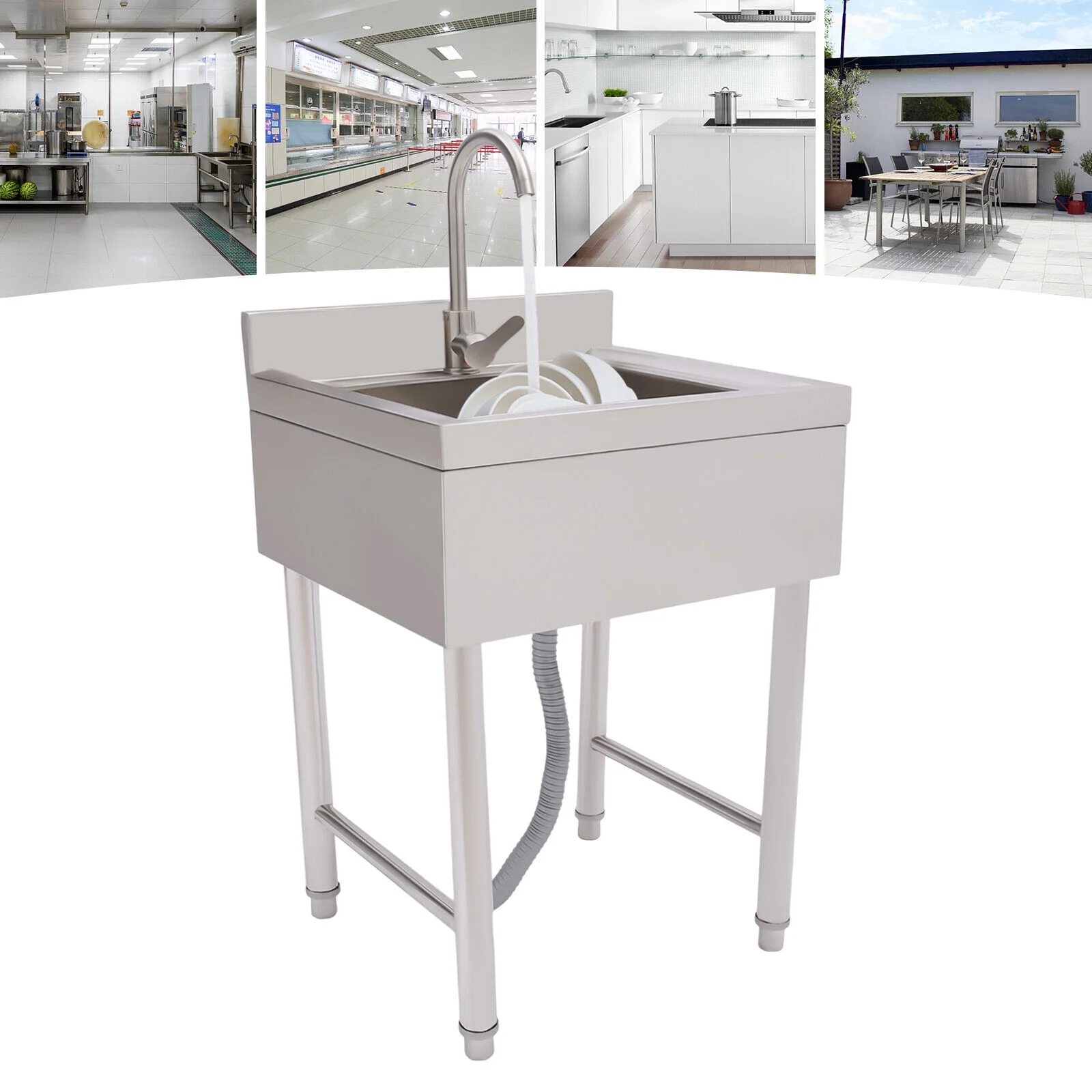 Commercial Utility Sink Stainless 1 Compartment Kitchen Sink 21.6*33.4*19.6