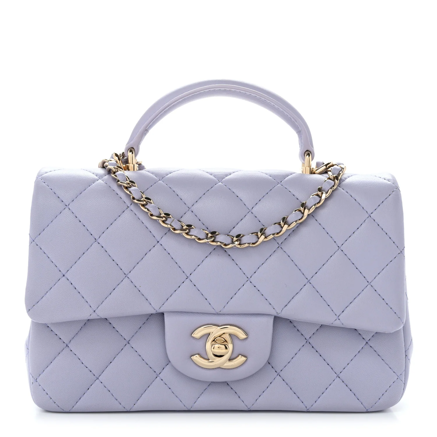 Lambskin Quilted Mini Top Handle Rectangular Flap Light Purple