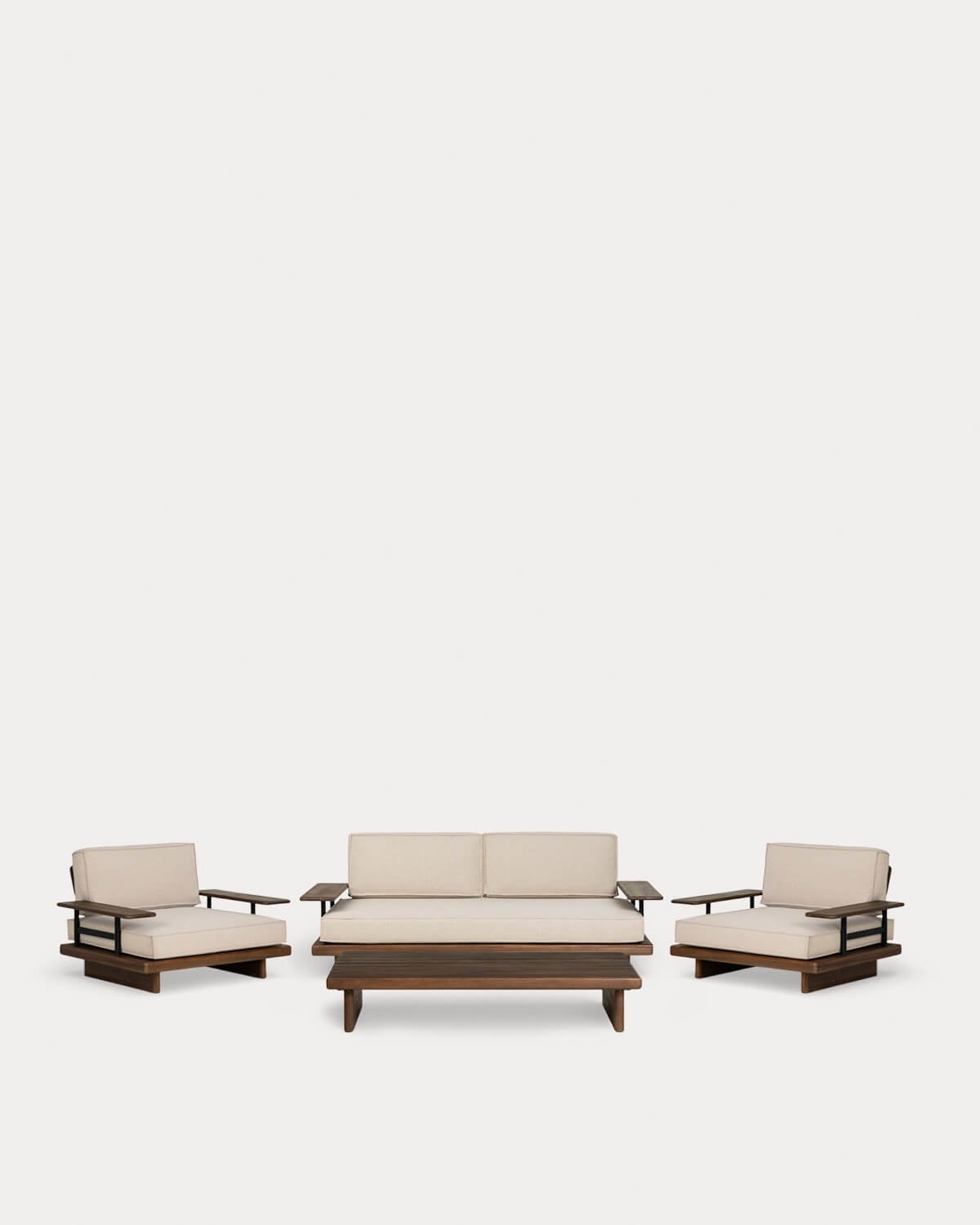 Ayanis - Set de Jardín con Sofá 2 Plazas, 2 Sillones y Mesa de Centro de Madera de Acacia y Metal Ayanis