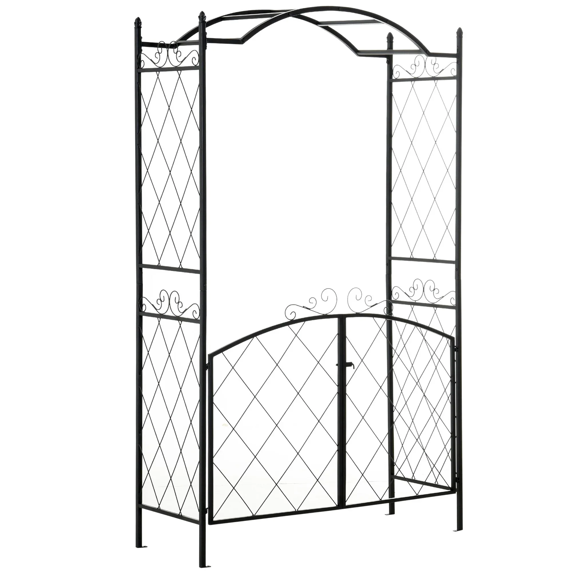 Outsunny 85 Garden Arch Arbor, Metal Arch Trellis with Gate, Garden Archway for Climbing Vines, Wedding Ceremony Decoration, Black