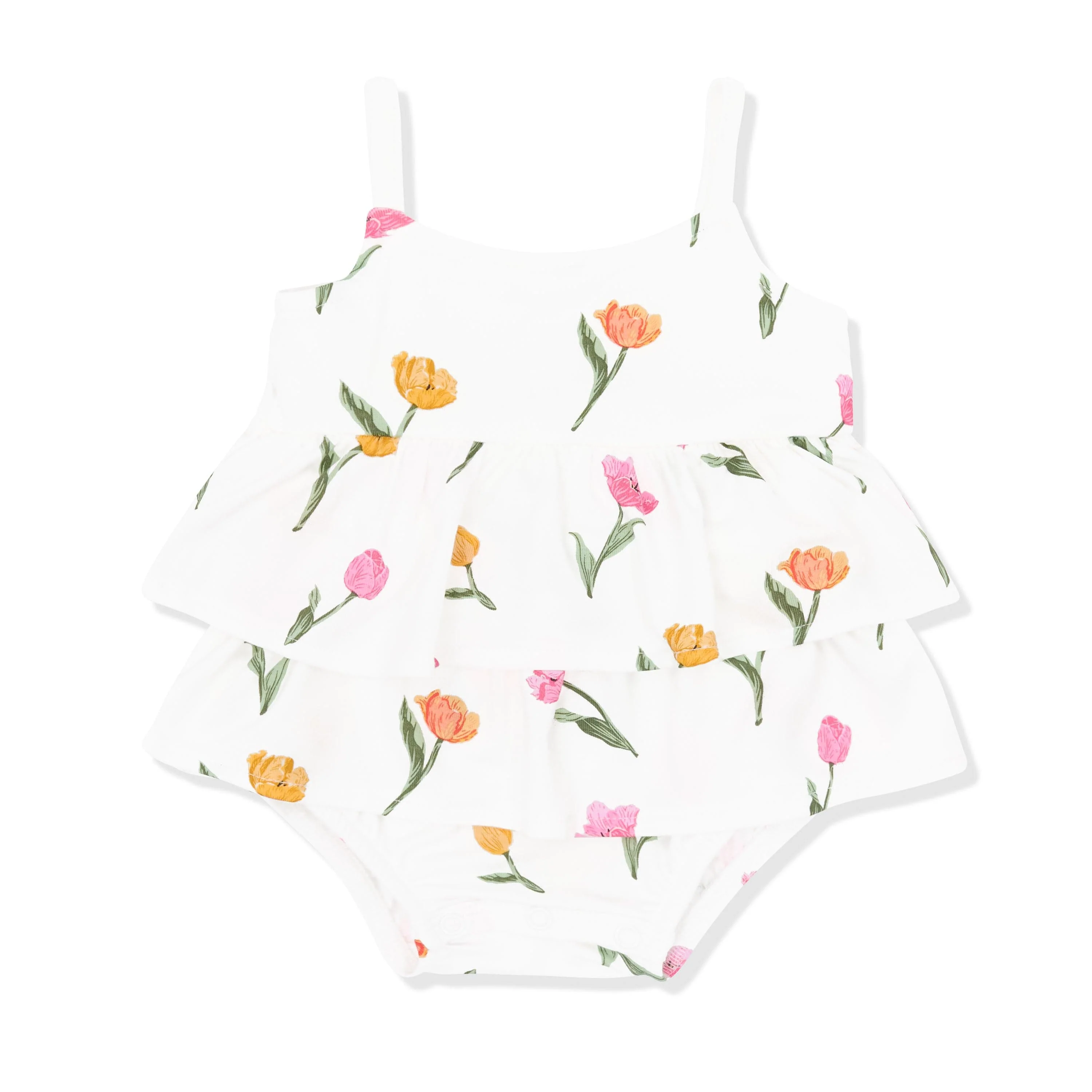 Spaghetti Strap Ruffle Romper in Tulip