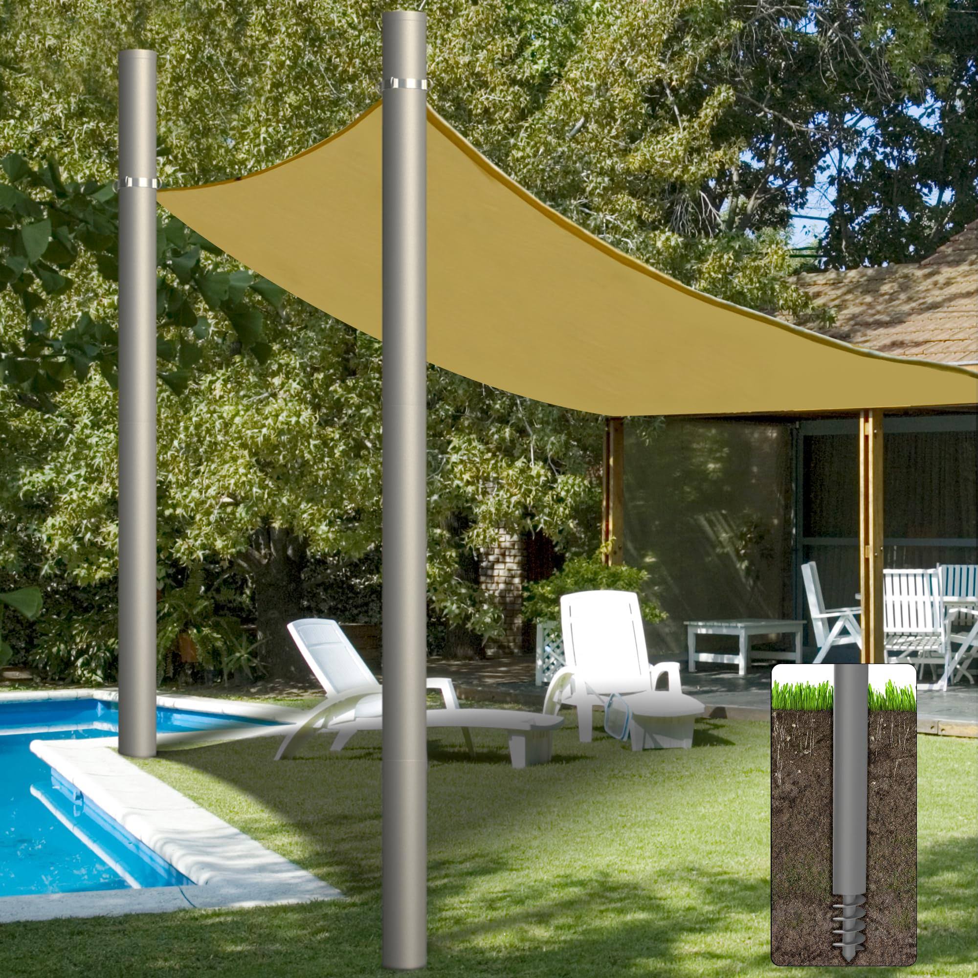 Shade Sail Poles, Heavy Duty Sun Shade Poles, Screw in Poles for Sun Shades Outdoor, 12 ft Sun Shade Sail Poles with D-Clamps, 2.28