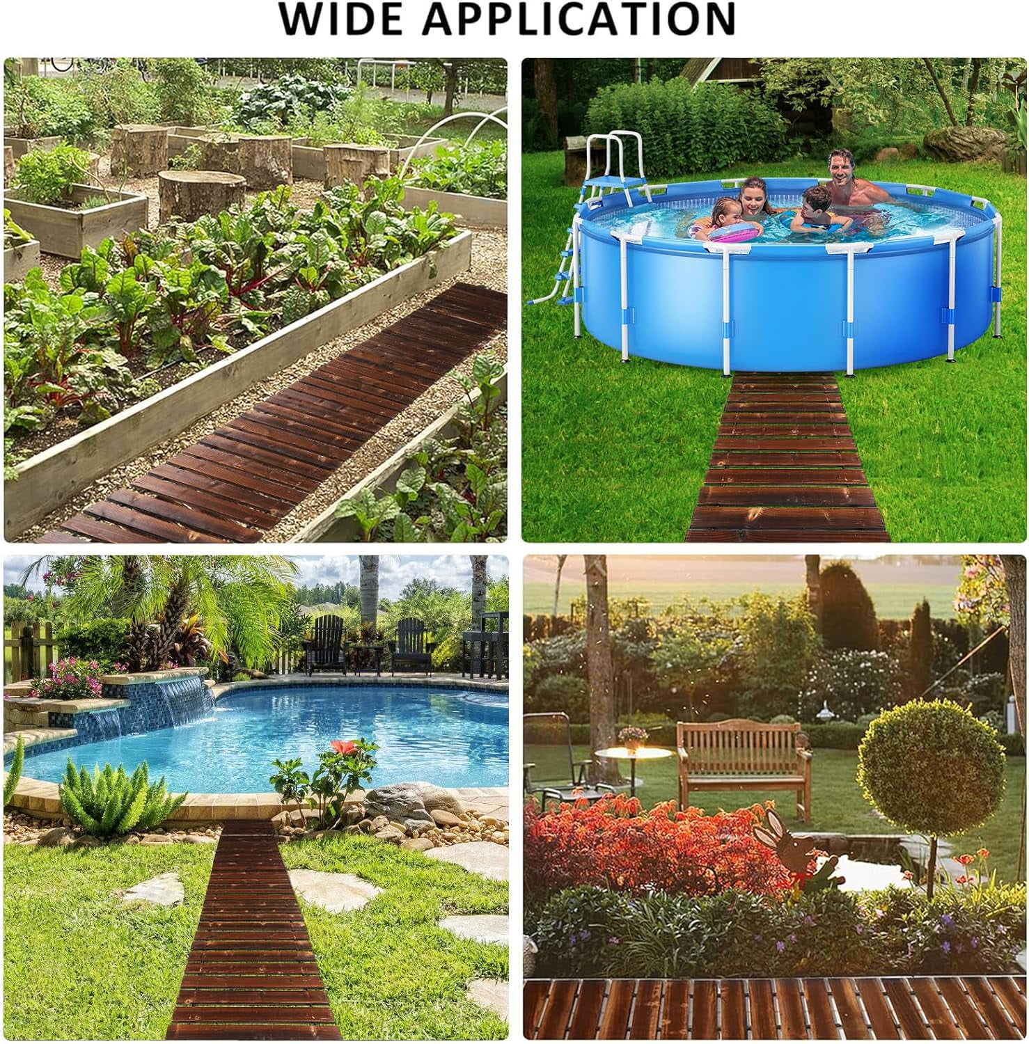 8.2 Ft Wooden Garden Pathway Weather Resistant Carbonized Pine Roll Out Decorative Walkway, Boardwalk Pathway Pavers for Outside Stepping Stones Outdoor Patio Beach Pool Backyard, Brown(Brown) - Image 7