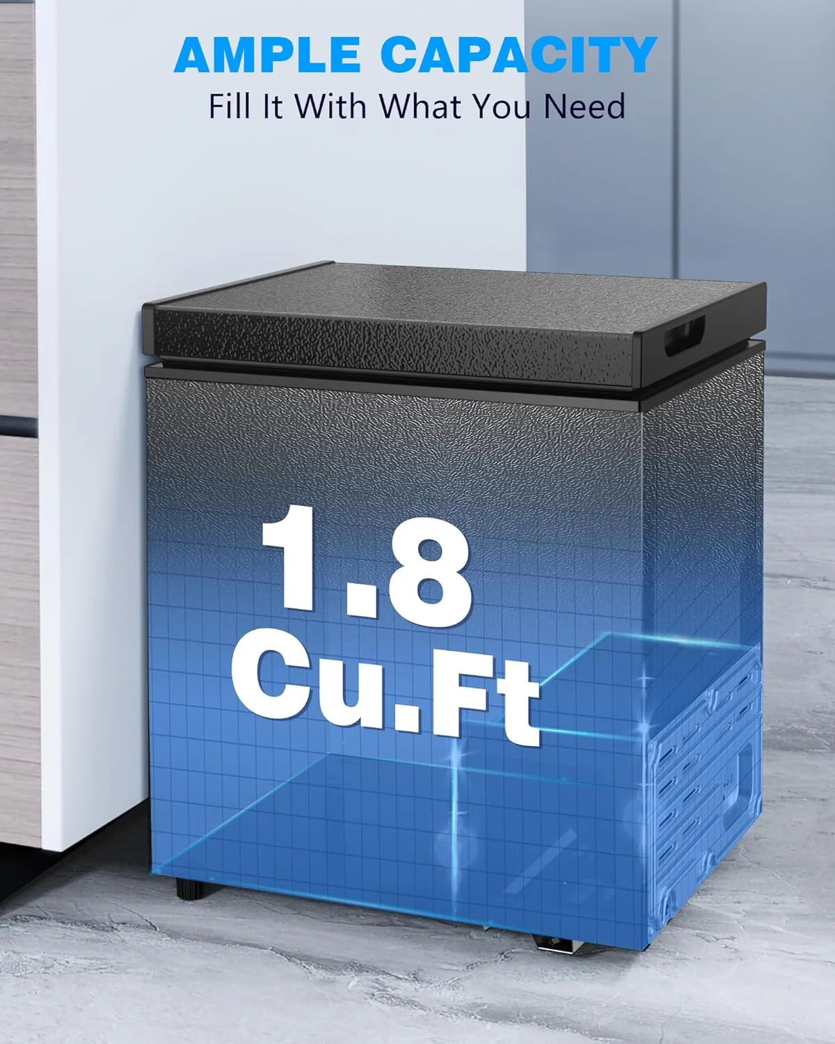 1 8 Cubic Feet Chest Freezer, Top Open Door, Free Standing Image 3