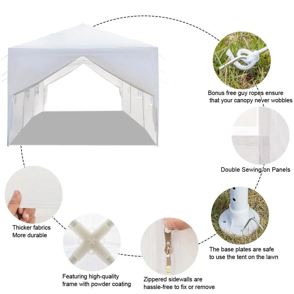 Jadona White 10'x30' Canopy Tent Party Wedding Tent With 8 Removable Walls Garden