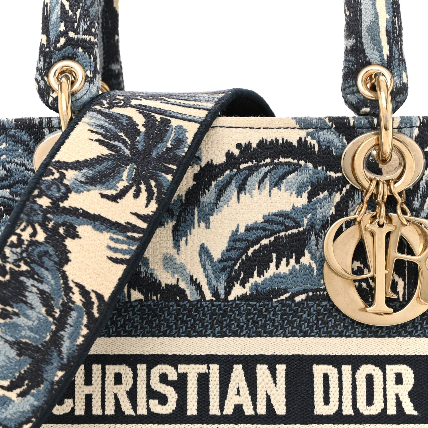 Canvas Embroidered Palm Tree Toile De Jouy Medium Lady D-Lite Blue