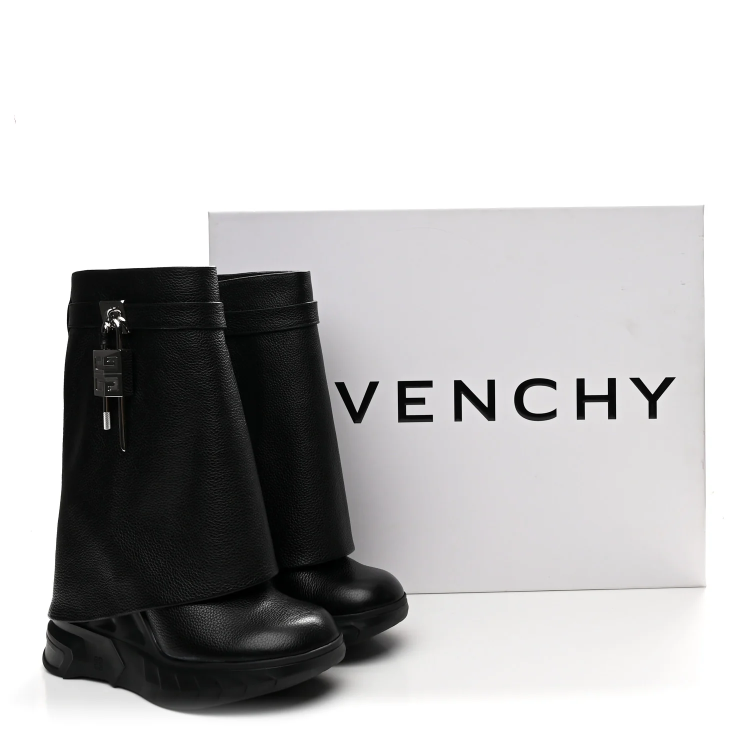 Grained Calfskin Shark Lock Biker Ankle Boots 38 Black