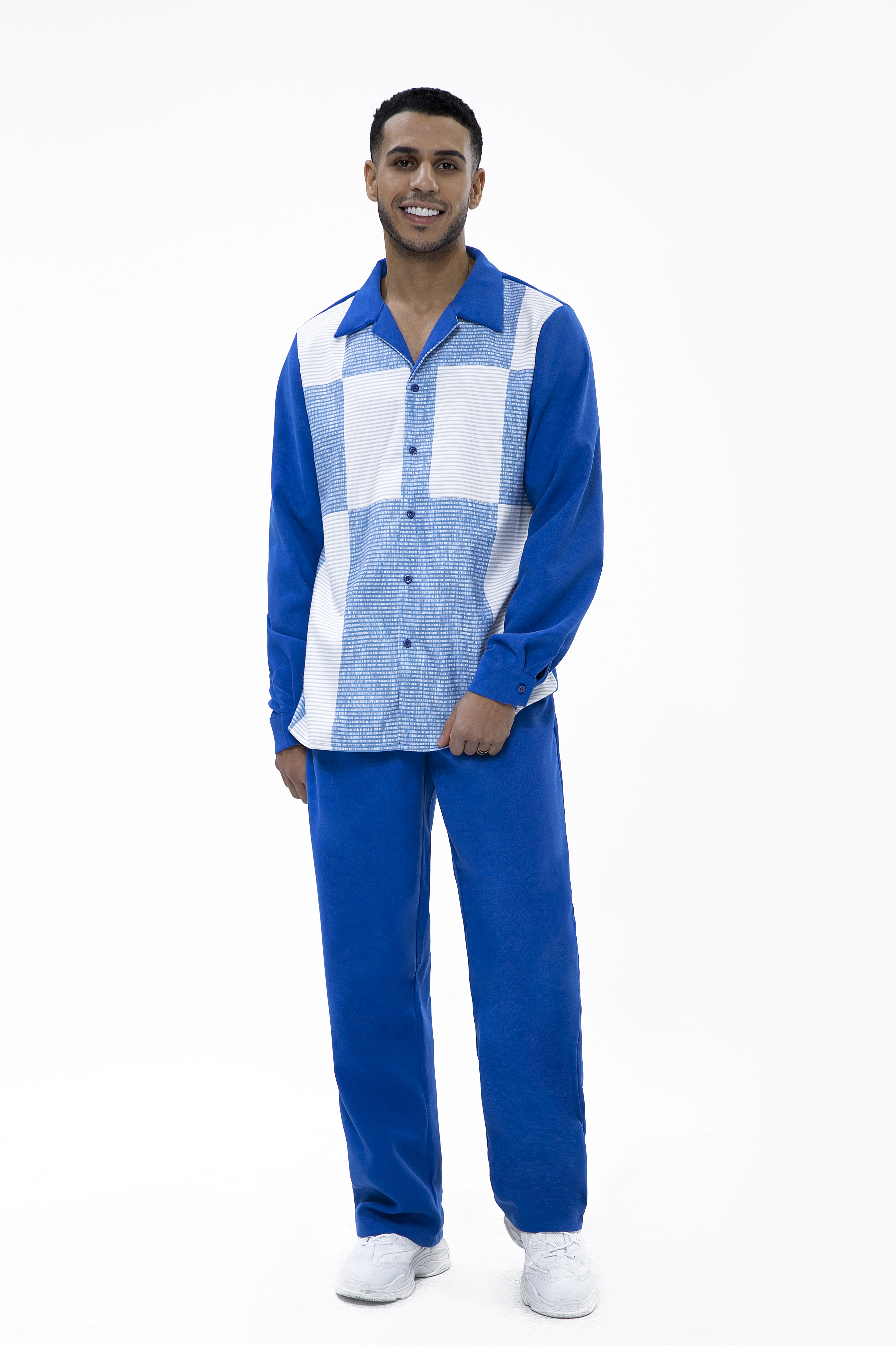 Ensemble de marche deux pièces Suitmens, pantalon à manches longues, daim bleu