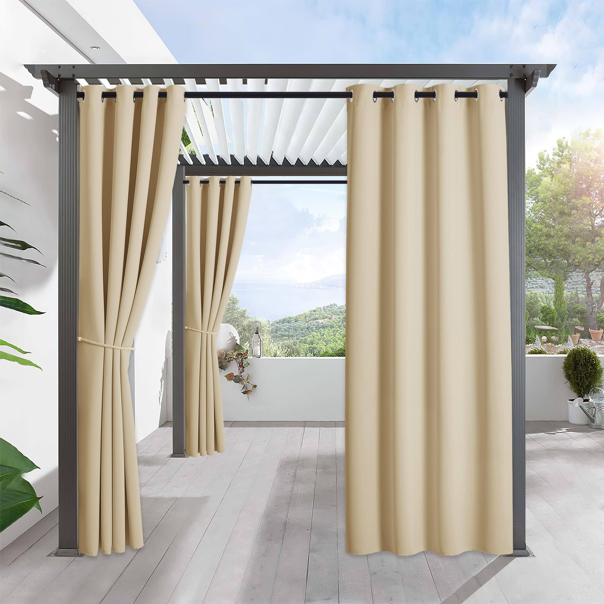RYB Home Outdoor Blackout Curtain - Pergola Curtain Shade Indoor Outdoor D��cor, Grommet Top Water & Wind Repellent for Patio/Gazebo/Deck, 1 Panel,