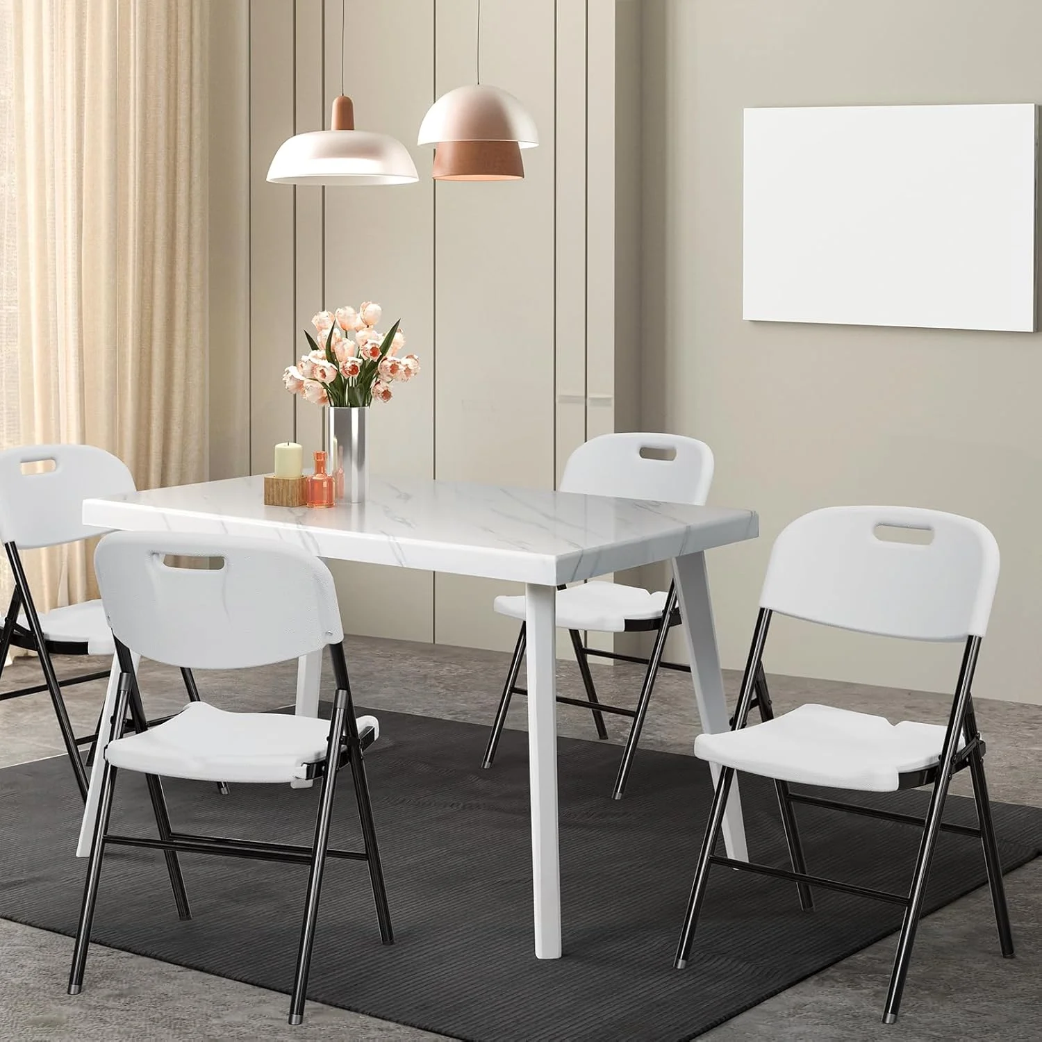 Folding Chairs, Heavy Duty Foldable Chair Portable HDPE Plastic Seat with Steel Frame for Indoor Outdoor Dinning Party Wedding School Use, White, 6 Pack(6 Pack/White) - Image 6